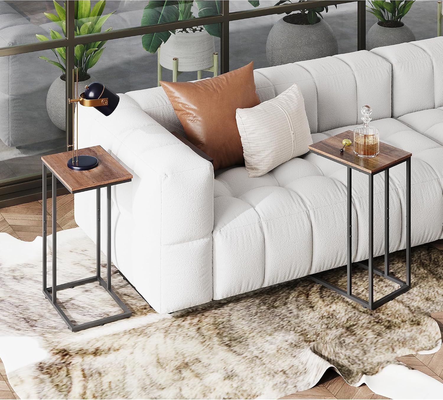 WLIVE C Shaped End Table, Small Side Tables for Sofa and Bed, Couch Table that Slides Under for Living Room, Bedroom, Home Office, Small Spaces