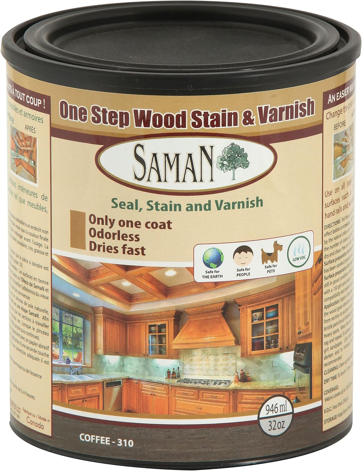SamaN Interior One Step Wood Seal, Stain and Varnish – Oil Based Odorless Dye - Protection for Furniture and Fine Wood (Cedar SAM-303, 8 oz)