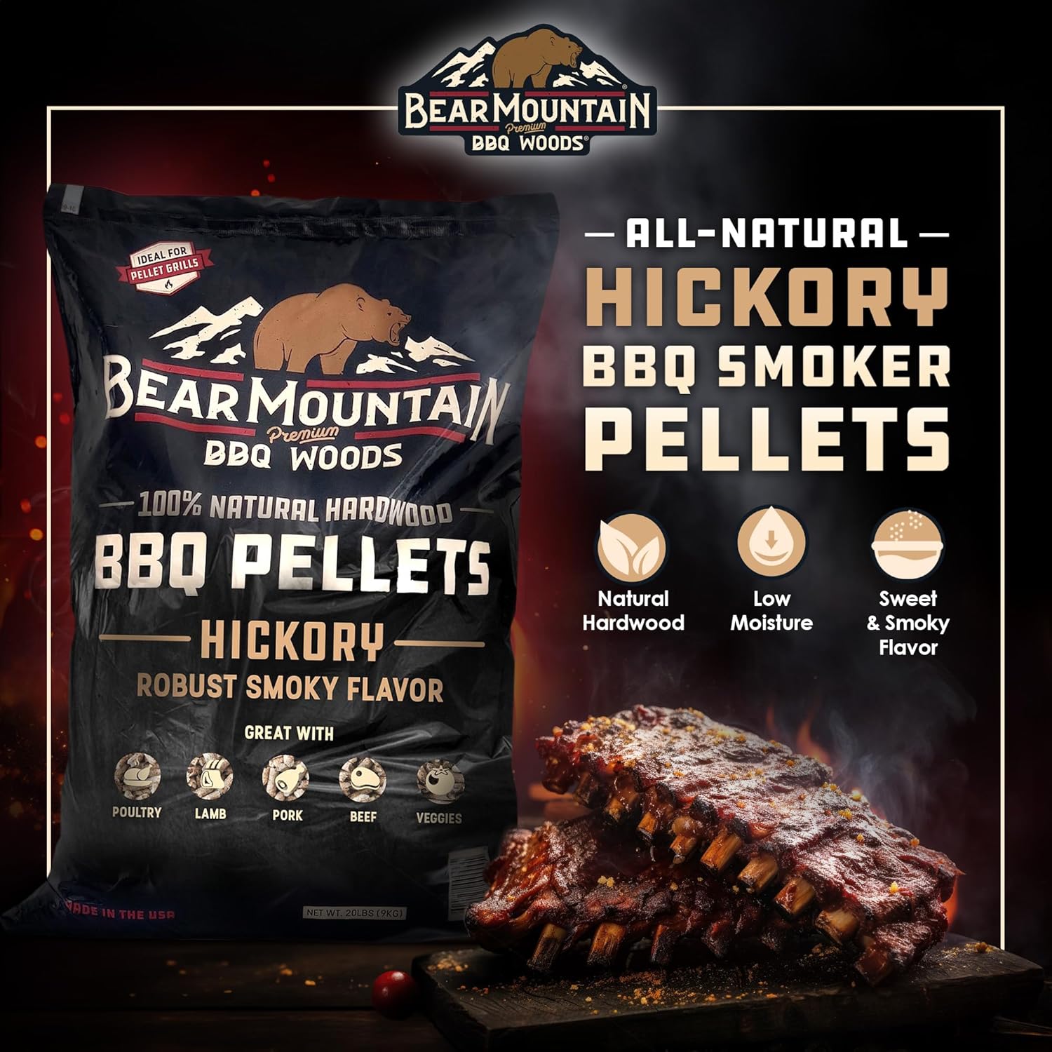Bear Mountain Gourmet Blend Pellets for Smoker and Grill, 40lb Bag