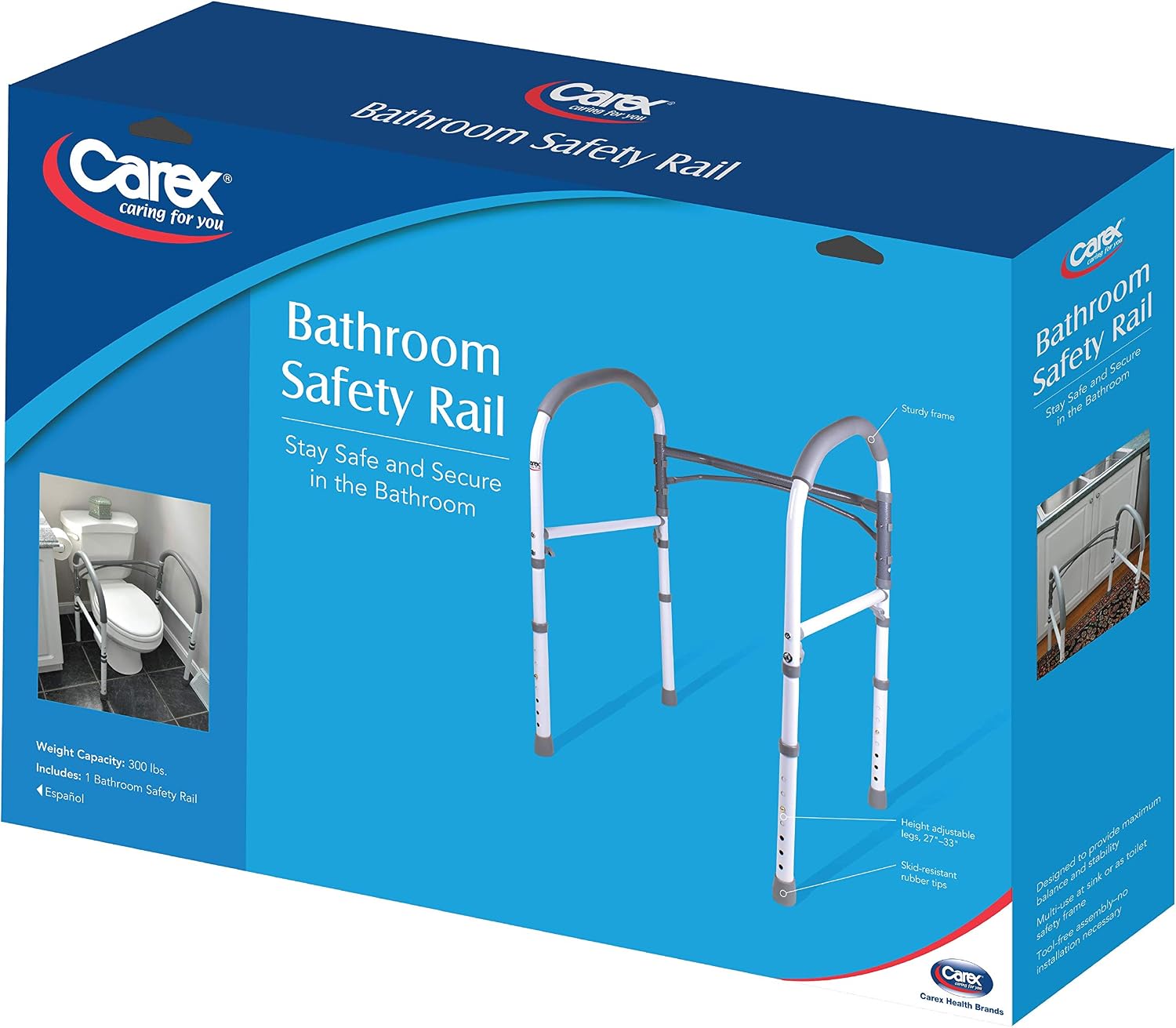 Carex Toilet Safety Rails, Adjustable and Detachable Toilet Safety Frame with Handles for Elderly, Handicap, or Disabled
