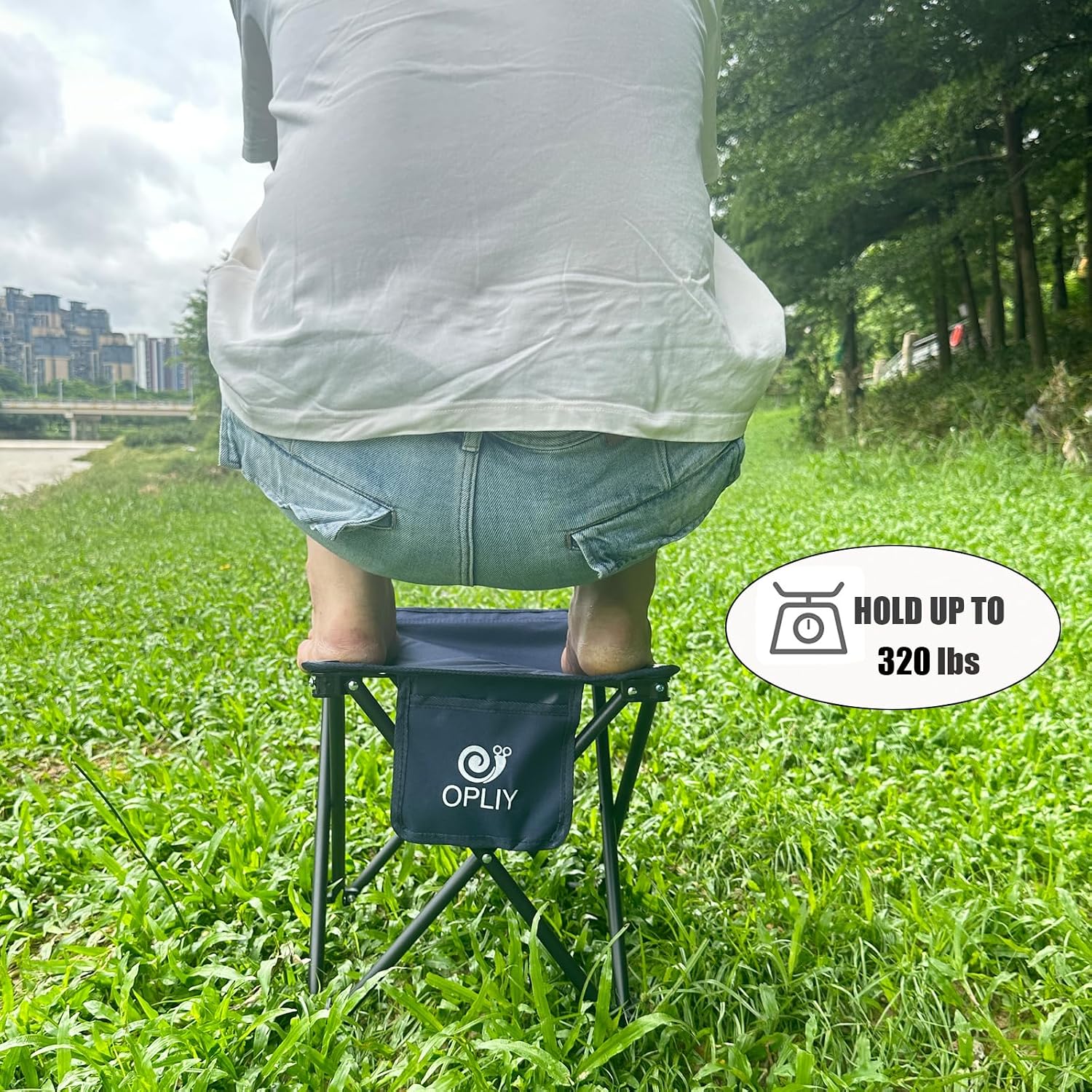 Opliy Camping Stool, Folding Small Chair Portable Camp Stool for Camping Fishing Hiking Gardening and Beach, Camping Seat with Carry Bag (Blue-Leaf)
