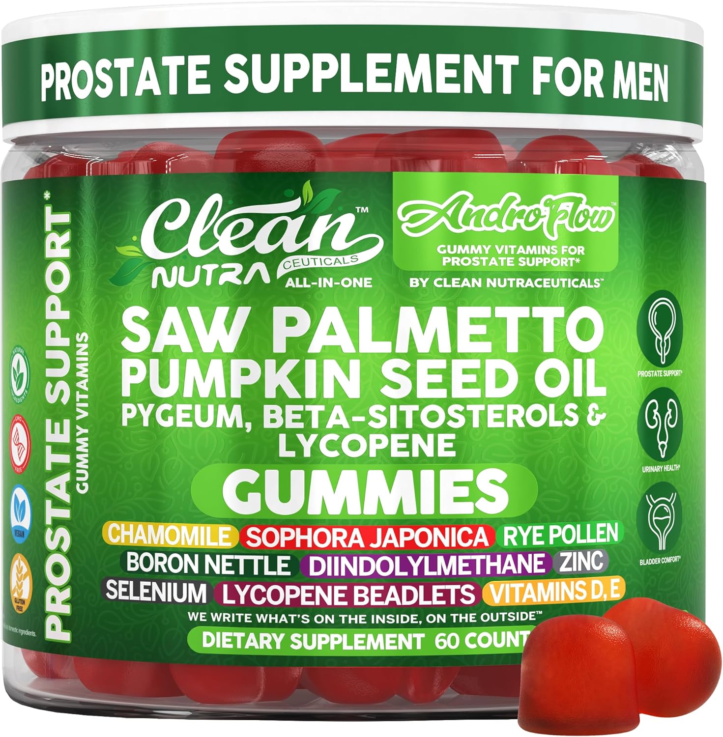 AndroFlow Saw Palmetto and Pumpkin Seed Oil Prostate Health Supplements for Men Pygeum Beta Sitosterol Lycopene Boron Zinc Selenium DIM Stinging