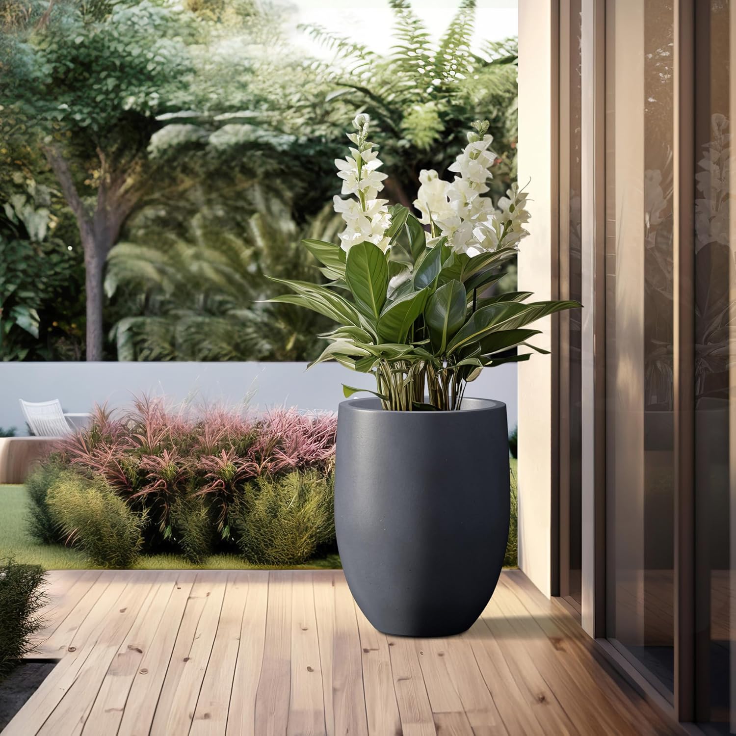 Kante Tall Concrete Planter 21.7" Modern White Floor Pot for Indoor Outdoor