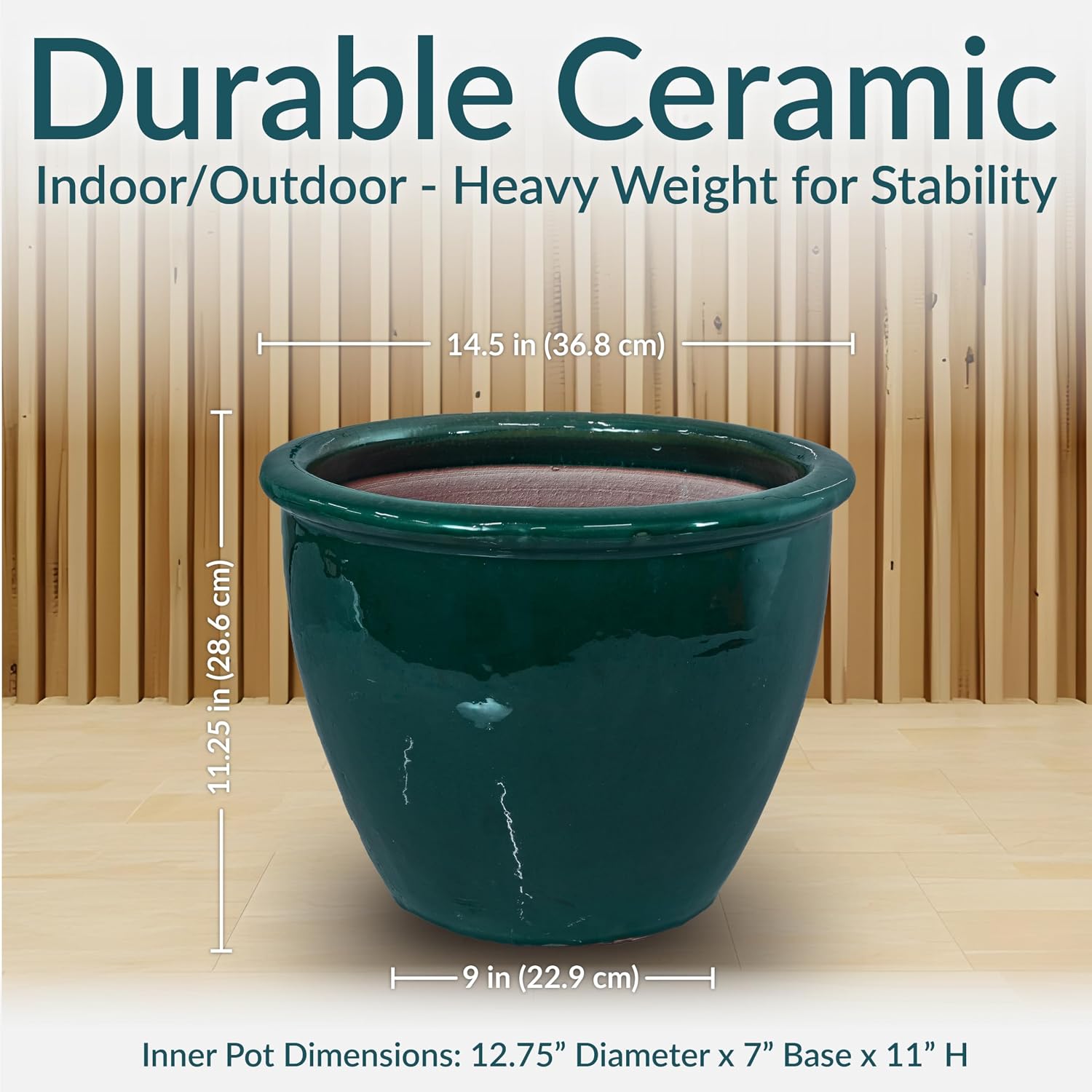 Sunnydaze Chalet 12" Ceramic Plant Pot, Imperial Blue Glaze, 2pk