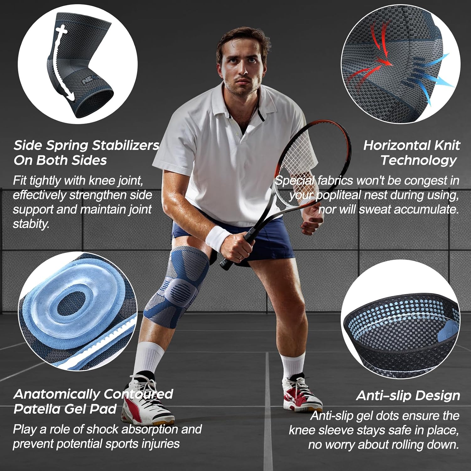 NEENCA Knee Braces for Knee Pain Relief, Compression Knee Sleeves with Patella Gel Pad & Side Stabilizers, Knee Support for Weightlifting, Running