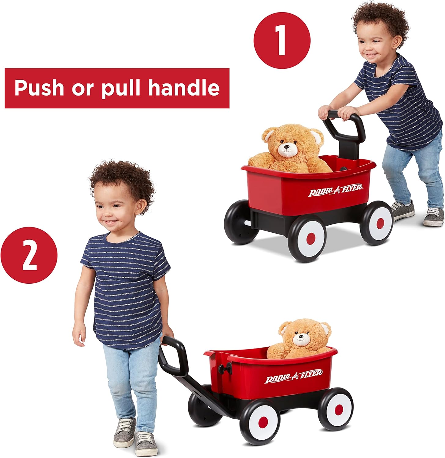 Radio Flyer Push & Pull Walker Wagon with Teddy Bear, Ages 1-4 Years, Red