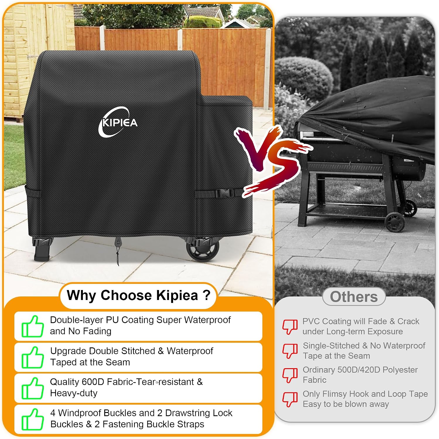 600D Vertical Smoker Cover for Pit Boss 3/4 / 5/7 Series, Waterproof Pellet Grill Cover, 73550, UV Resistant, No Tear, No Fading