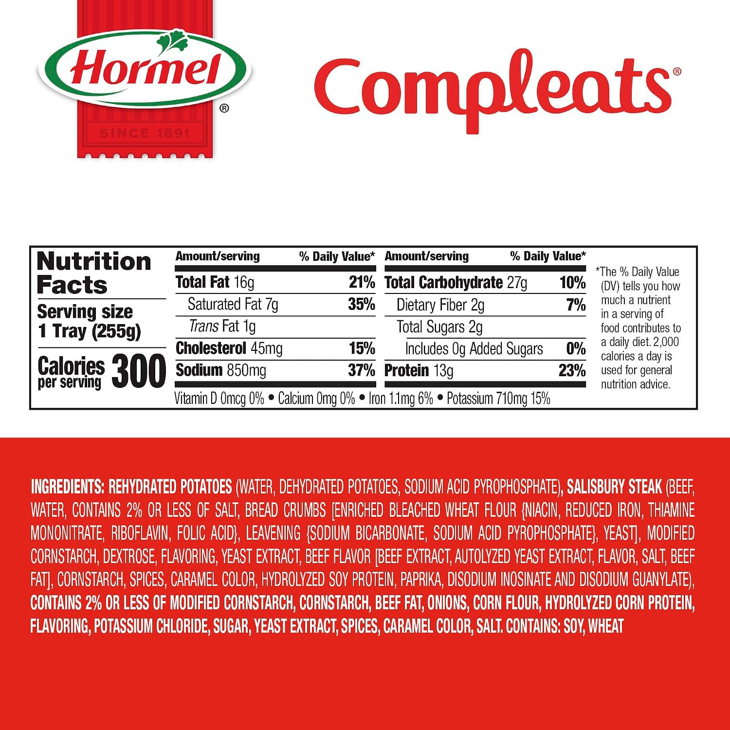 HORMEL COMPLEATS Tender Beef With Mashed Potatoes & Gravy Microwave Tray, 9 oz. (6 Pack) | Heat and Eat, Microwave Meals, Prepared Foods