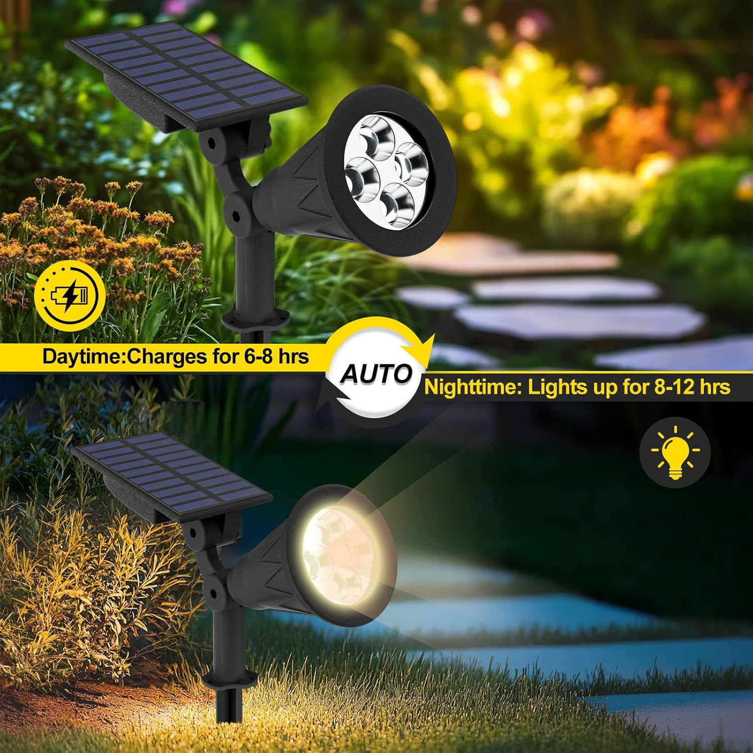 T-SUN Color Changing Solar Spot Lights Outdoor Waterproof, 7 LEDs, 2 Pack | 7 Color Changing Modes, IP65 Waterproof Dusk to Dawn Solar Uplights for Tree, Patio, Yard, Garden, Driveway, Pool Area