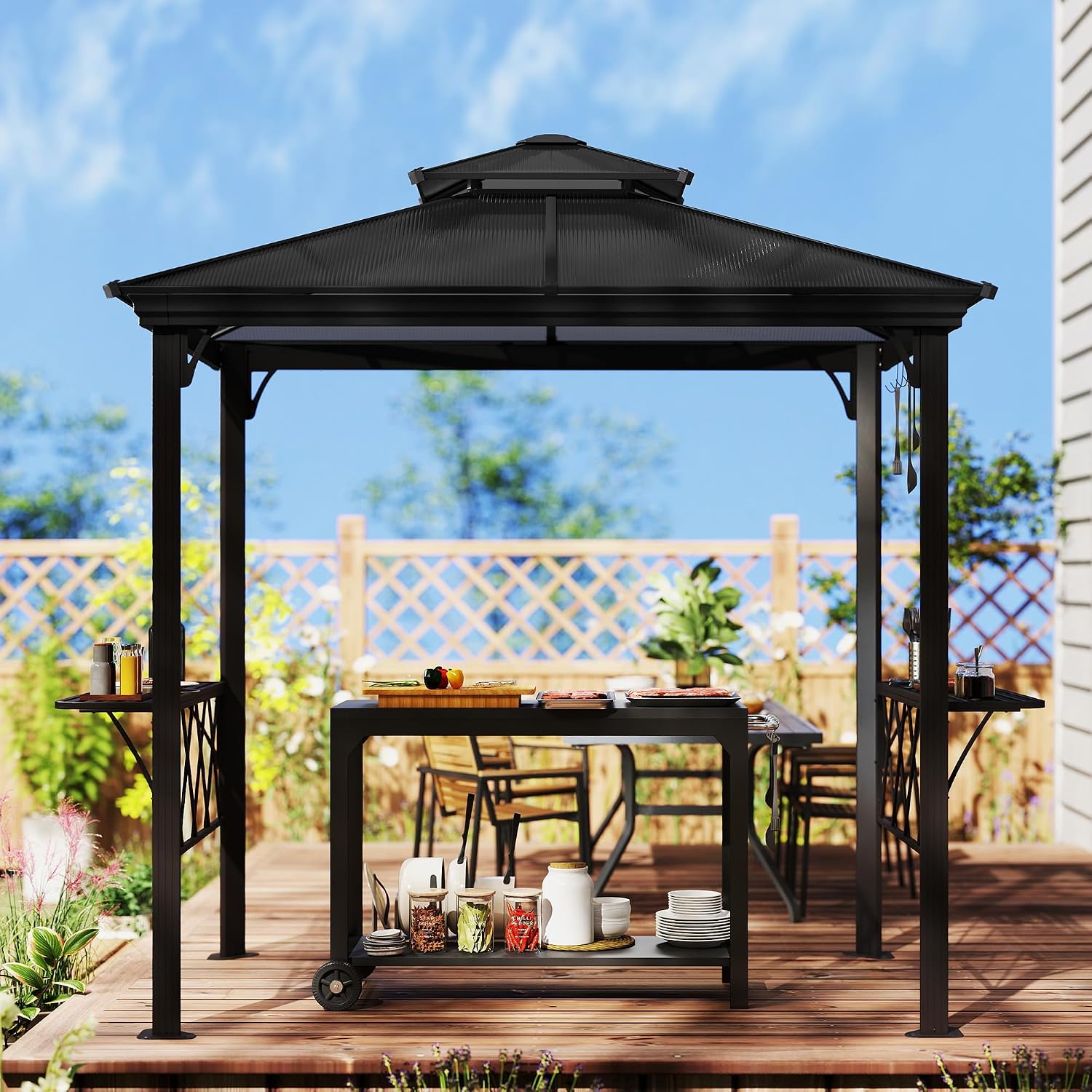 Outsunny 9 x 5 ft. Grill Gazebo Hardtop 2-Tier Polycarbonate Roof Shelves