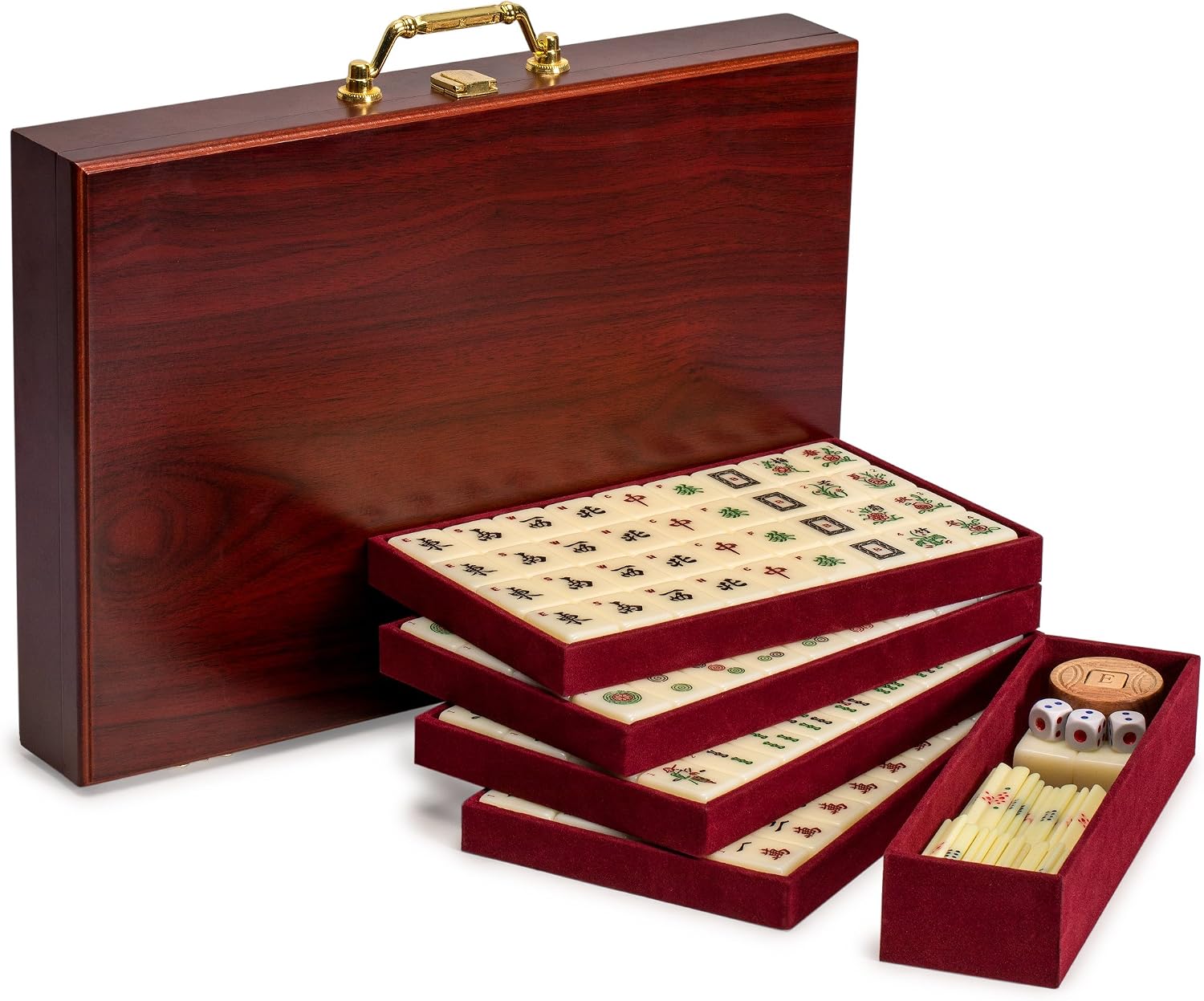 Yellow Mountain Imports Classic Chinese Mahjong Game Set, Emerald with 148 Medium-Size Translucent Green Tiles and Wooden Case