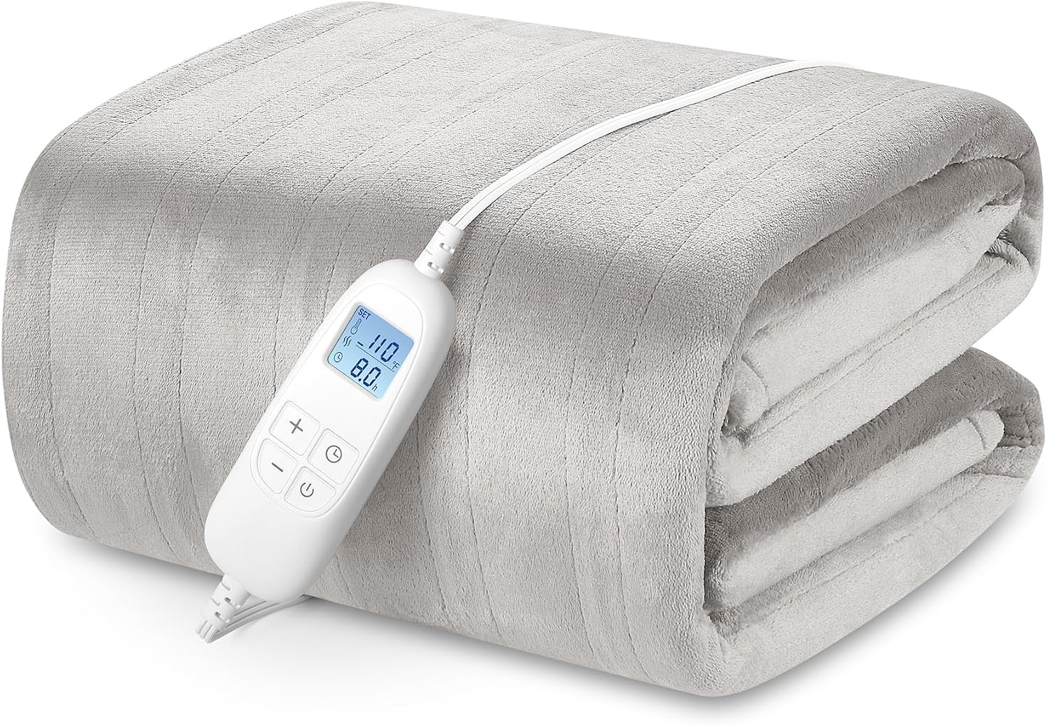 PROALLER Electric Heated Blanket Queen Size with 6 Levels & 8h Auto Off, Ultra Soft Flannel Full Body Heating Blanket, Machine Washable, Warm Gray, 84" x 90"