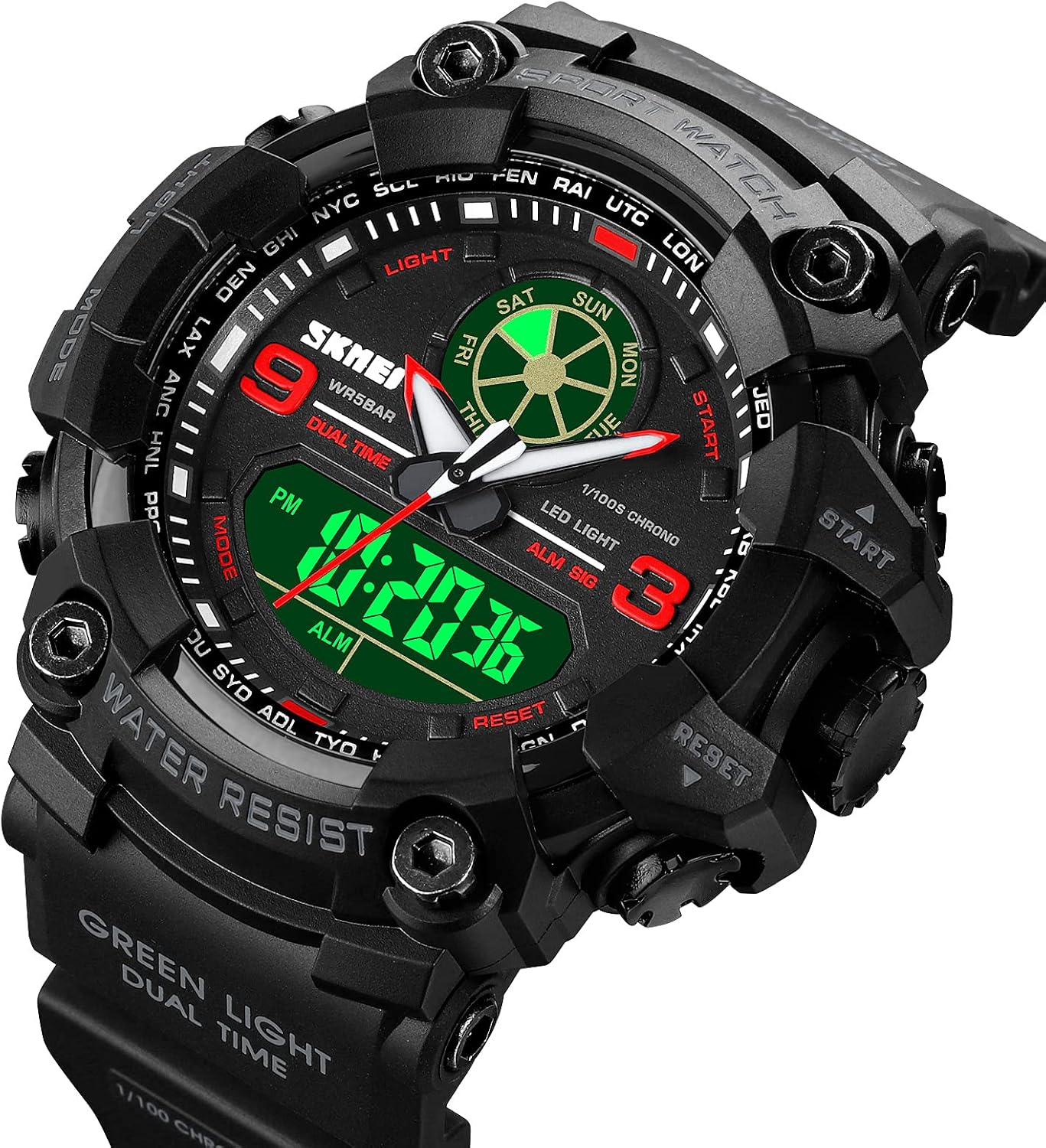 FANMIS Men's Analog Digital Sport Watch Military Dual Display 50M LED Watch | Men's Dual Display Sports Watches With Led Backlight Alarm Stopwatch 12/24h Time Outdoor Running Swimming