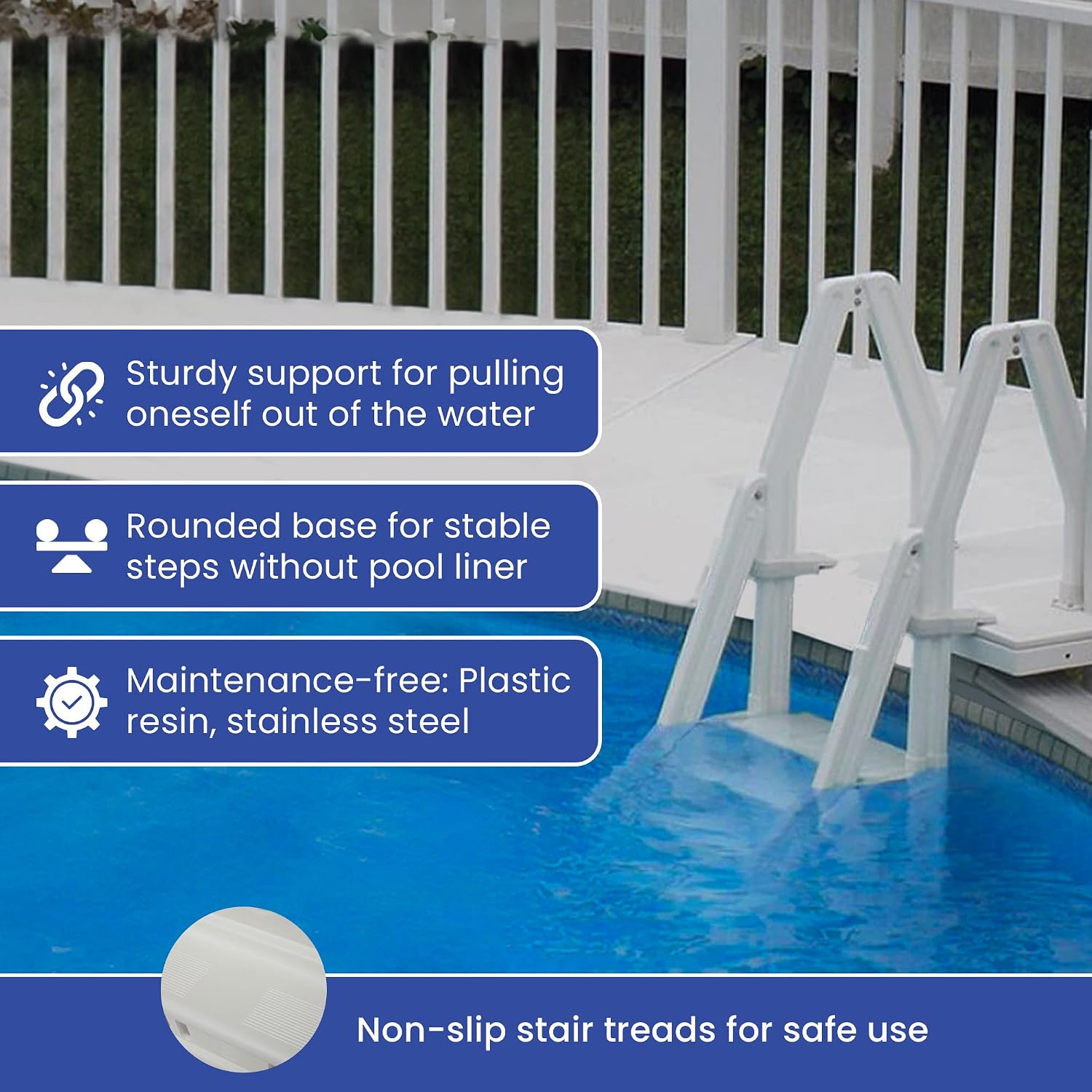 24 Inch in Pool Step Ladder, Adjustable Stair Entry System with Handrails and Non-Slip Surface for Above Ground Swimming Pools, White