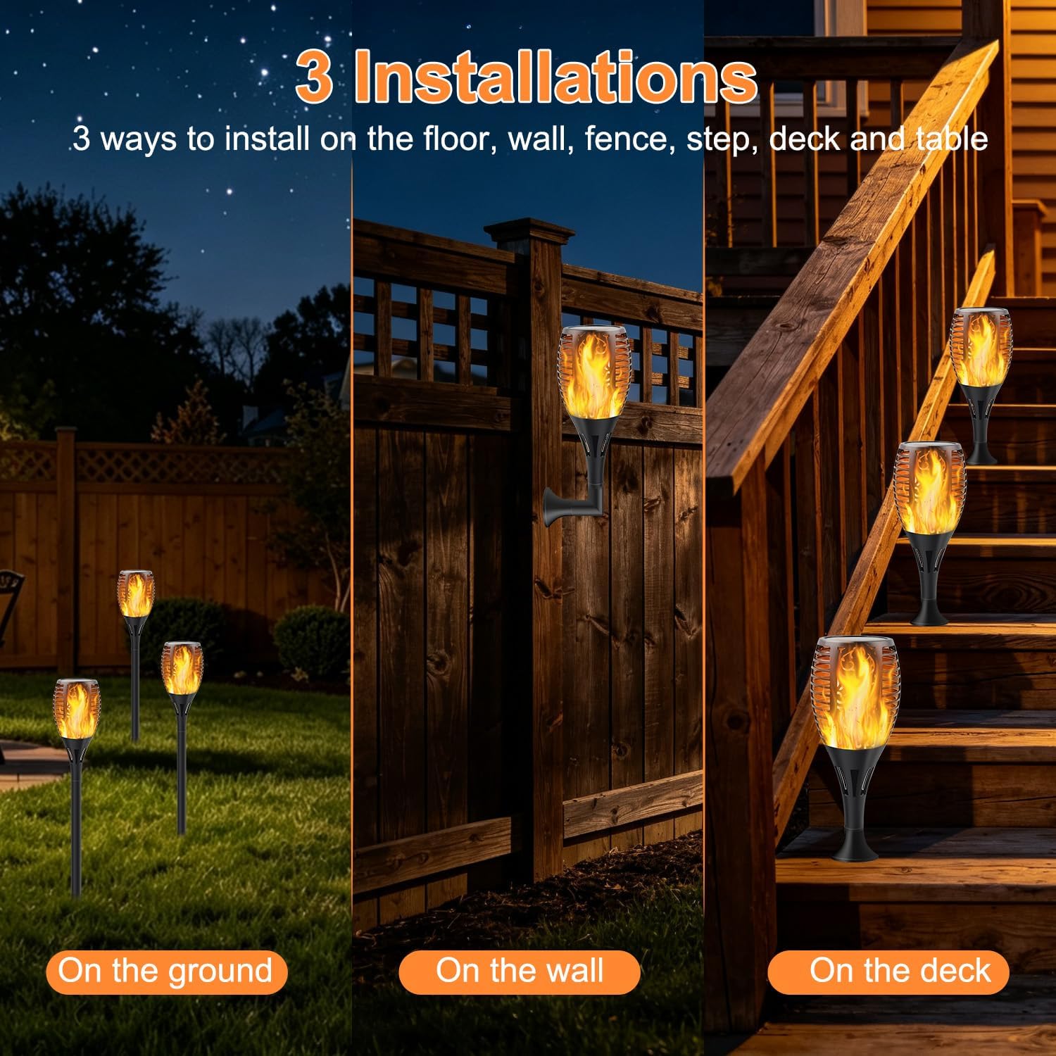 8Pack Flickering Solar Lights Outdoor Dancing Flame 3 Installation