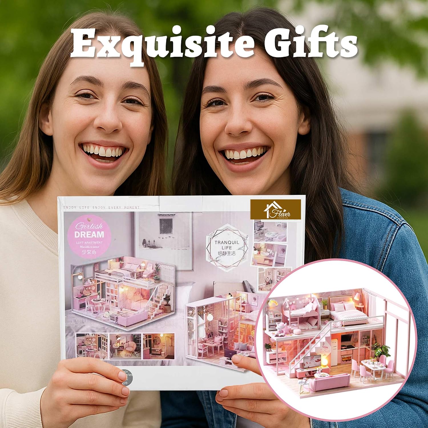 Flever Dollhouse Miniature DIY House Kit Creative Room with Loft Apartment Scene for Romantic Artwork Gift (Tranquil Life)