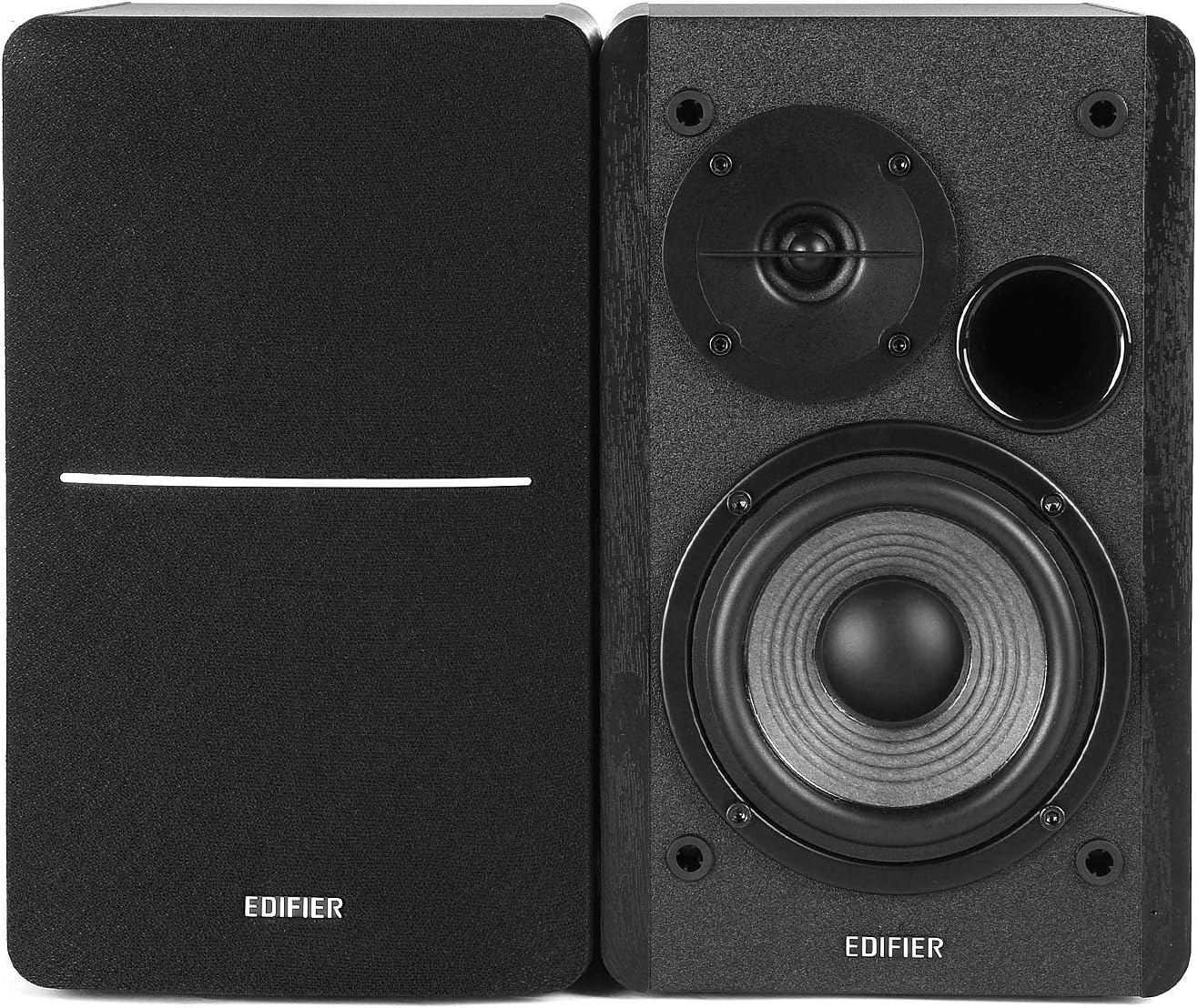 Edifier R1280DB Powered Bluetooth Bookshelf Speakers - Optical Input - Wireless Studio Monitors - 4 Inch Near Field Speaker - 42W RMS - Wood Grain (Black)