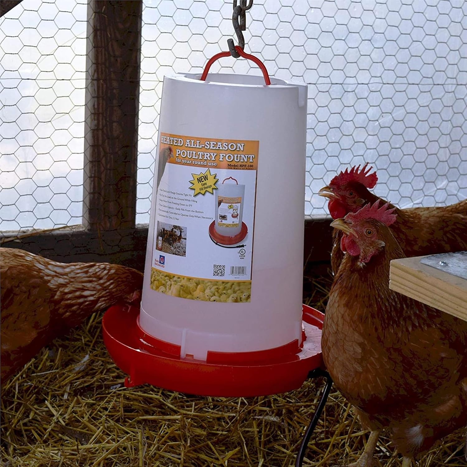 Farm Innovators HB-60P Thermostatically Controlled Heated 2 Gallon Plastic Outdoor Year Round Poultry Chicken Water Bucket Drinker, White/Red | Thermostatically controlled to keep water from freezing, side mounted drip-free/freeze-free nipples for up to…