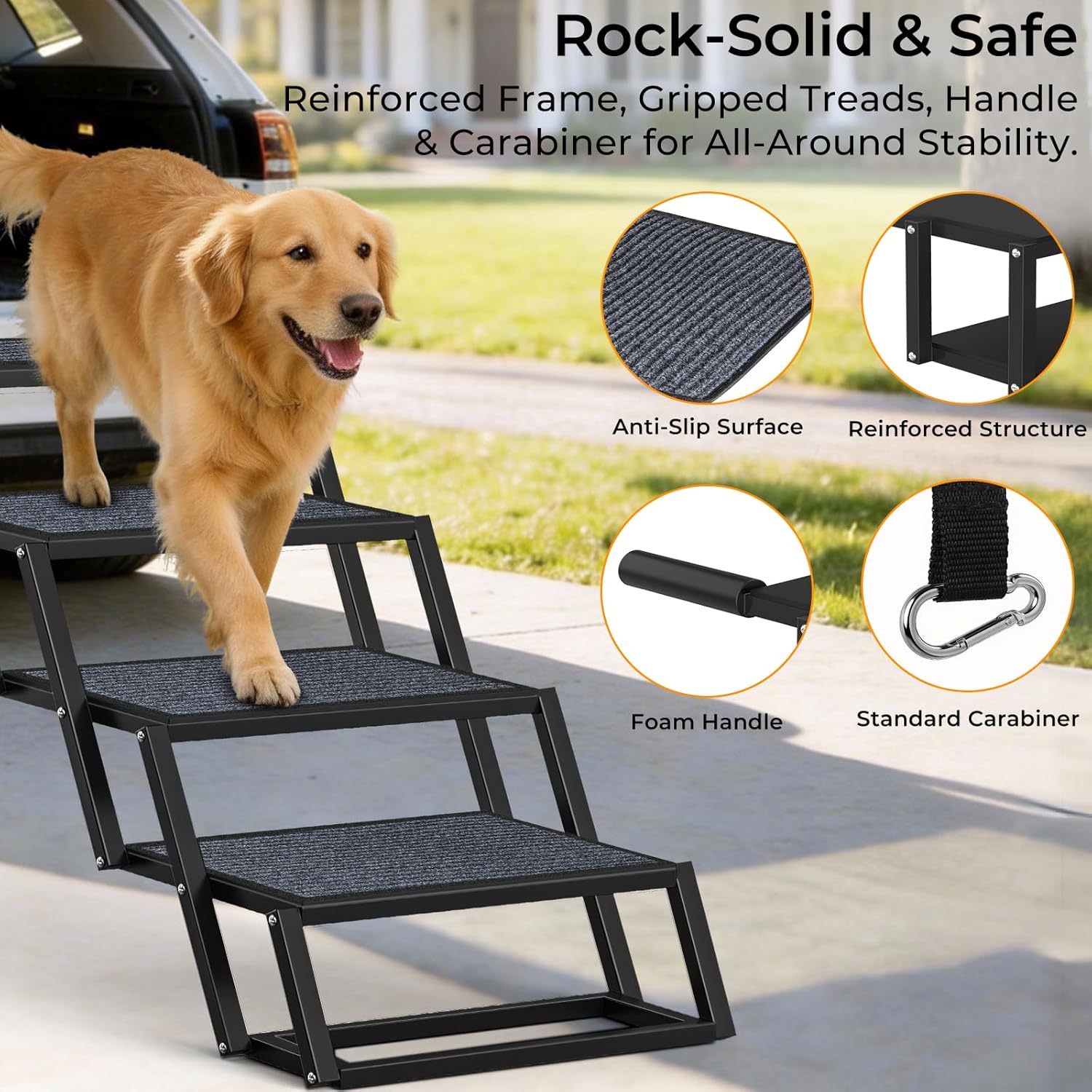 URPOWER Dog Stairs for Large Dogs Extra Wide 20" with 5-Step Dog Ramp Steps | Foldable Pet Stairs, Detachable for Car High Bed