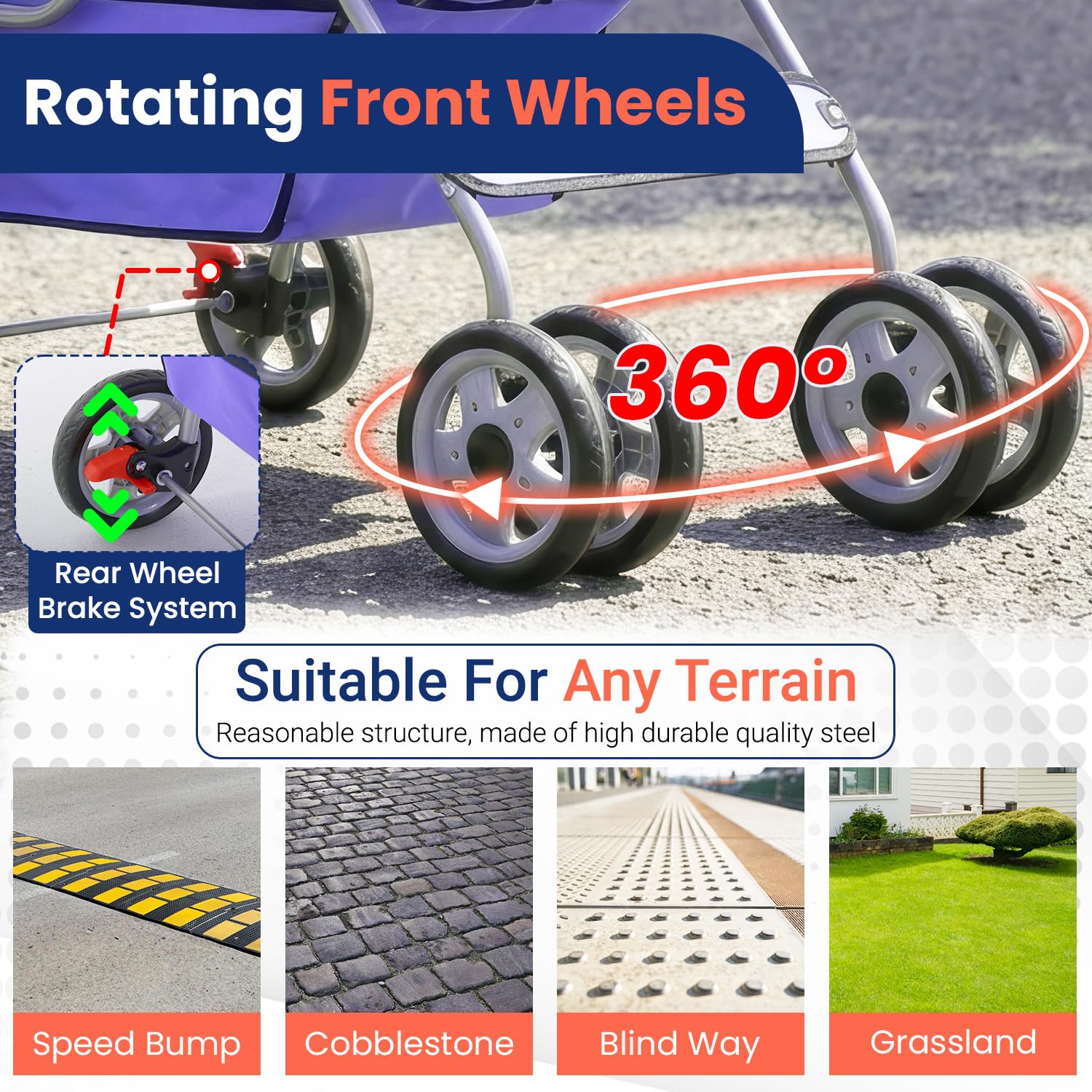 BestPet | 4-Wheel Foldable Pet Stroller | Black | Lightweight & Portable | Travel Carrier with Mesh Windows, Storage Basket, Cup Holder, Safety Brakes, and Waterproof Fabric | For Small Dogs and Cats