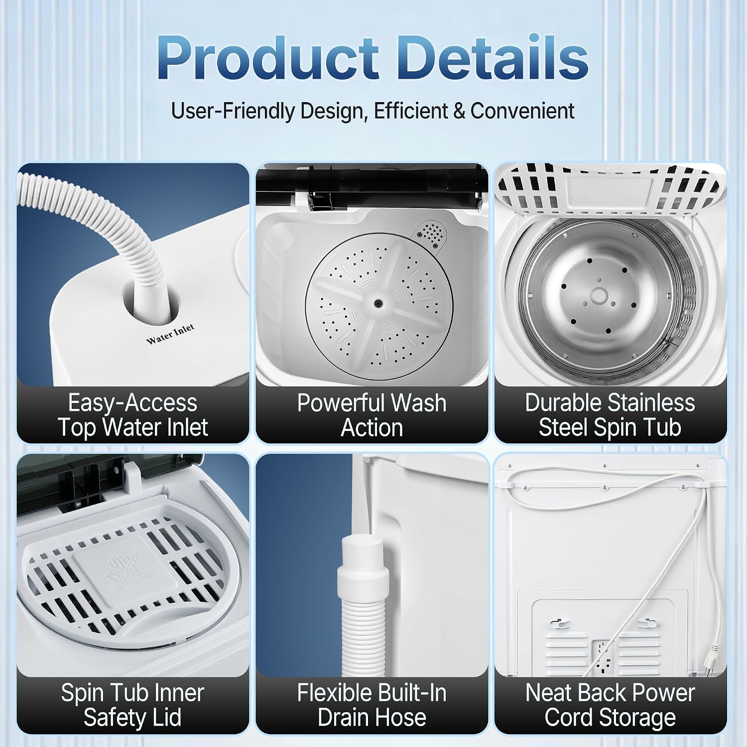 SUPER DEAL Compact Mini Twin Tub Washing Machine 13lbs Capacity Portable Washer Wash and Spin Cycle Combo, Built-in Gravity Drain for Camping