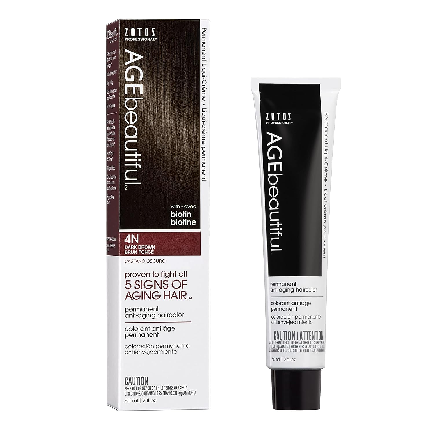 AGE beautiful Permanent Hair Color Cream, 100% Gray Coverage Hair Dye with Biotin Anti-Aging Formula for Fuller, Thicker Hair, Professional Salon Quality