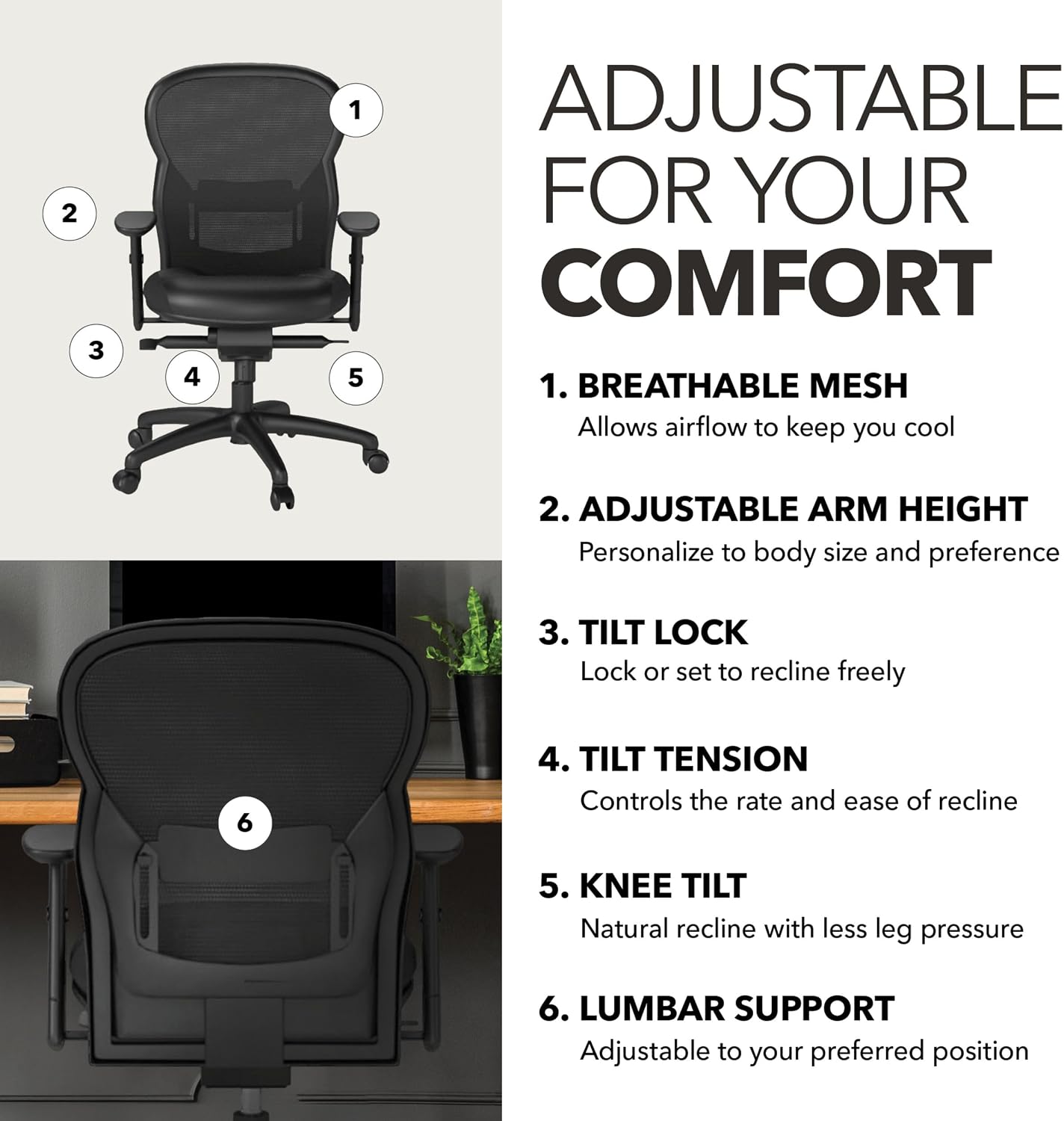 HON Wave Ergonomic Office Chair, Lumbar Support, Desk Chair, Black | High back ergonomic office desk chair with lumbar support, adjustable arms, office decor, advanced tilt for comfort