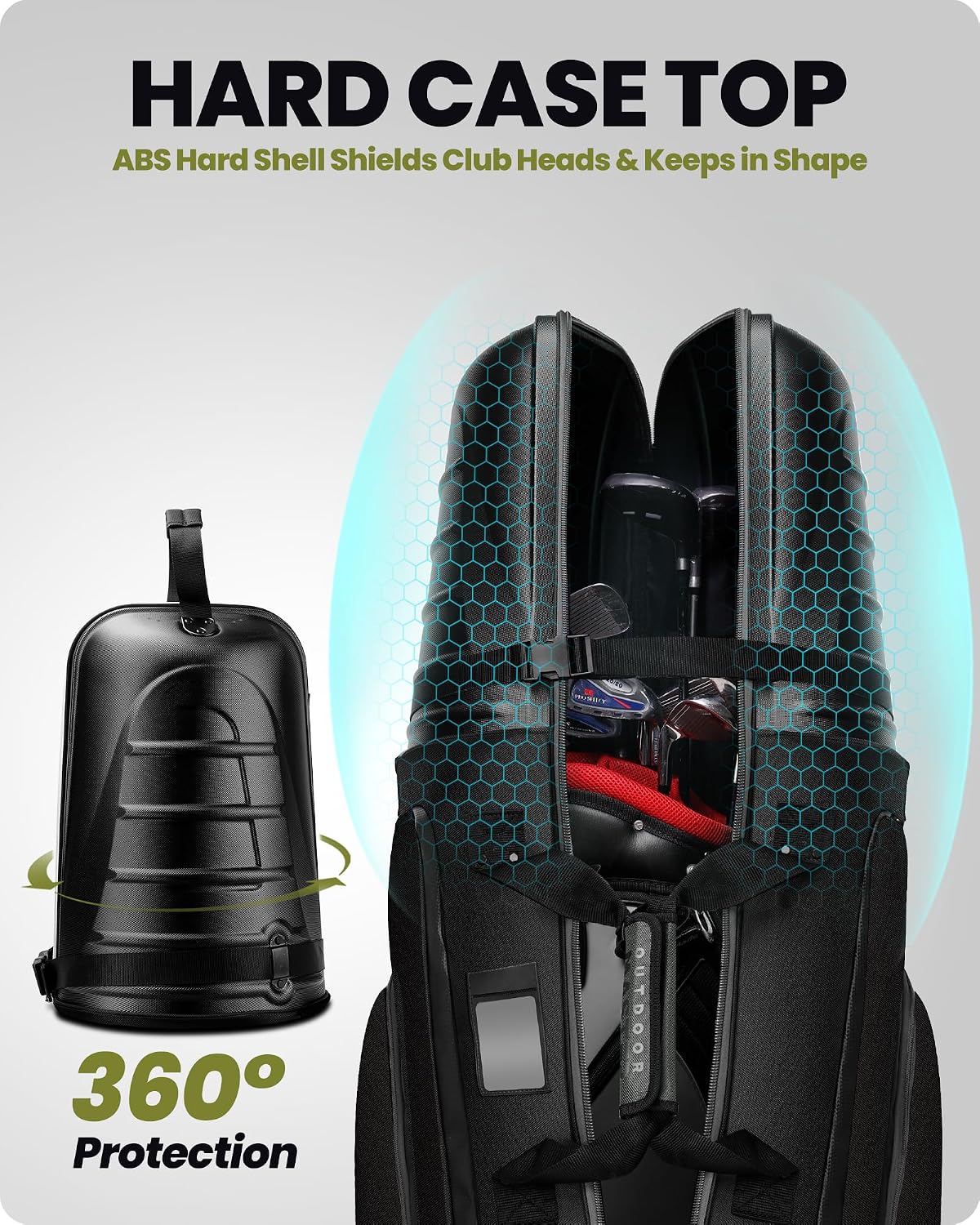 OutdoorMaster Golf Travel Bags for Airlines with Wheels and Hard Case Top | Protect Golf Clubs, 1680D Nylon Waterproof Fabric, Compact Folding, Accessories Compartment, Easy to Maneuver
