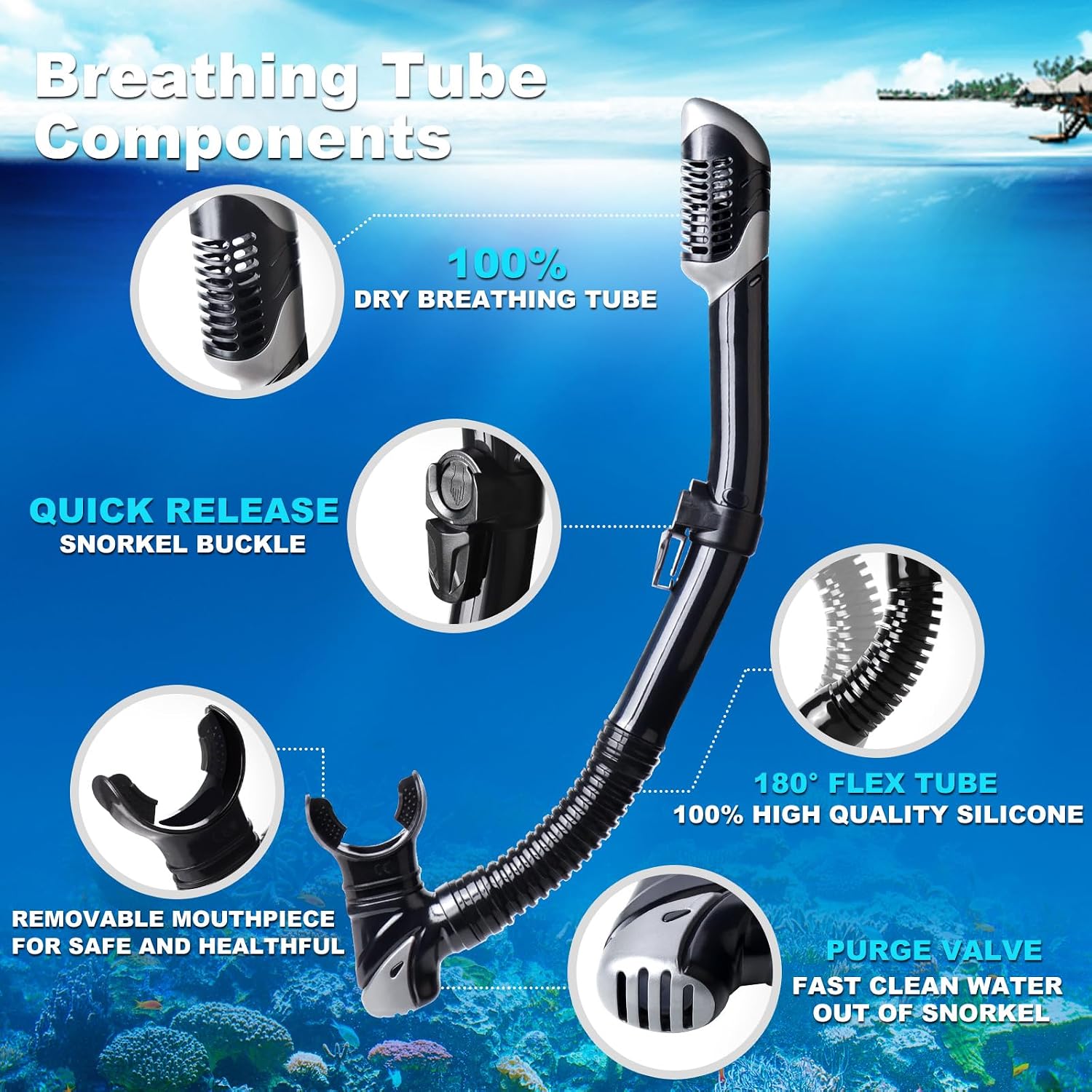 Adult Pano 3 Scuba Diving Mask, Tempered Glass Snorkel Mask Anti-Fog Swim Mask No Leakage Swim Goggles with Nose Cover Snorkeling Gear for Snorkeling