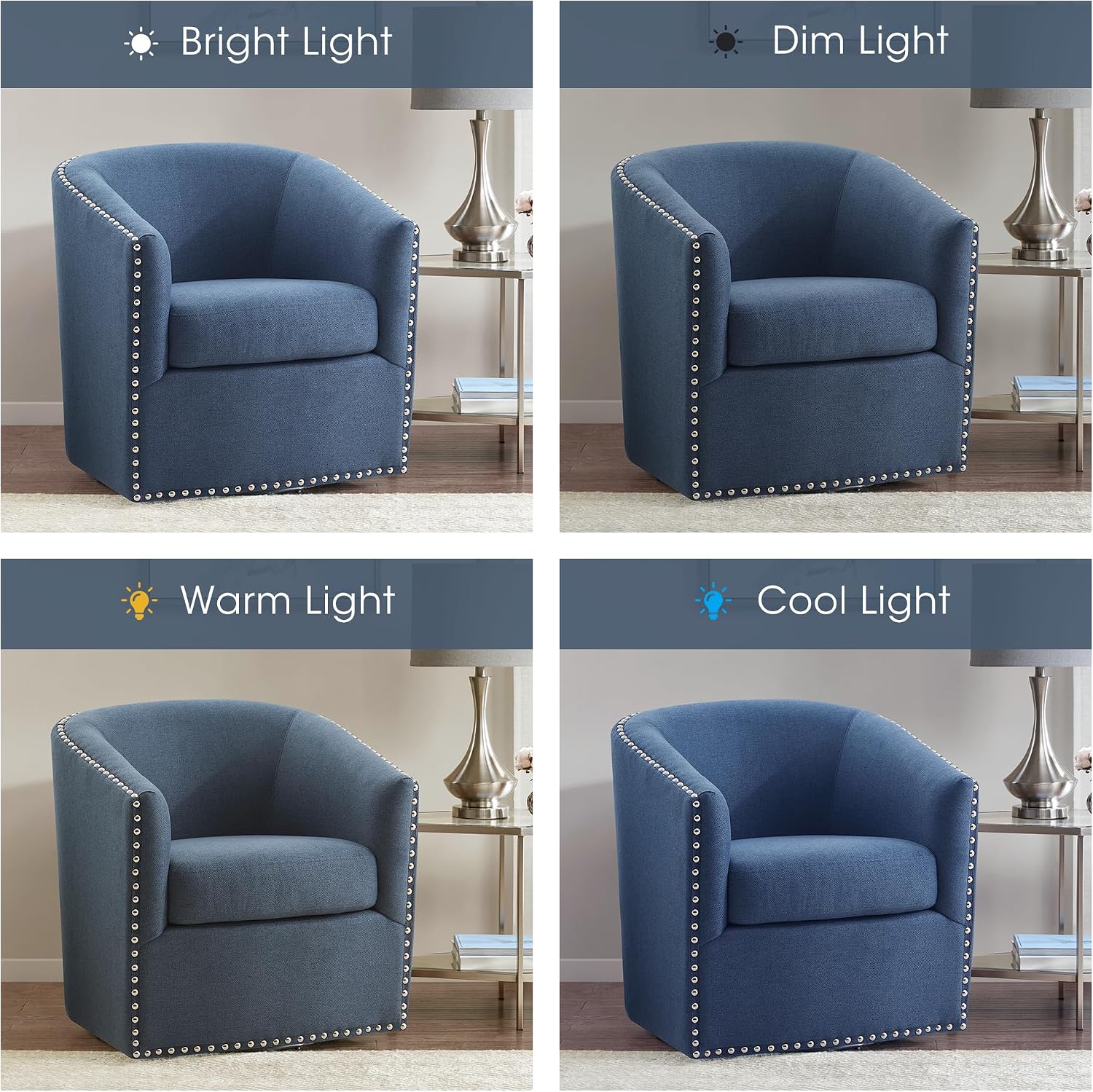 Madison Park Swivel Barrel Accent Chair, Upholstered Curved Back with 7-Inch Thick Woven Cushion, 360° Swivel, Nailhead Trim, Comfy Chair for Living Room, Bedroom, Office, 28" Wide, Neutral, Tyler