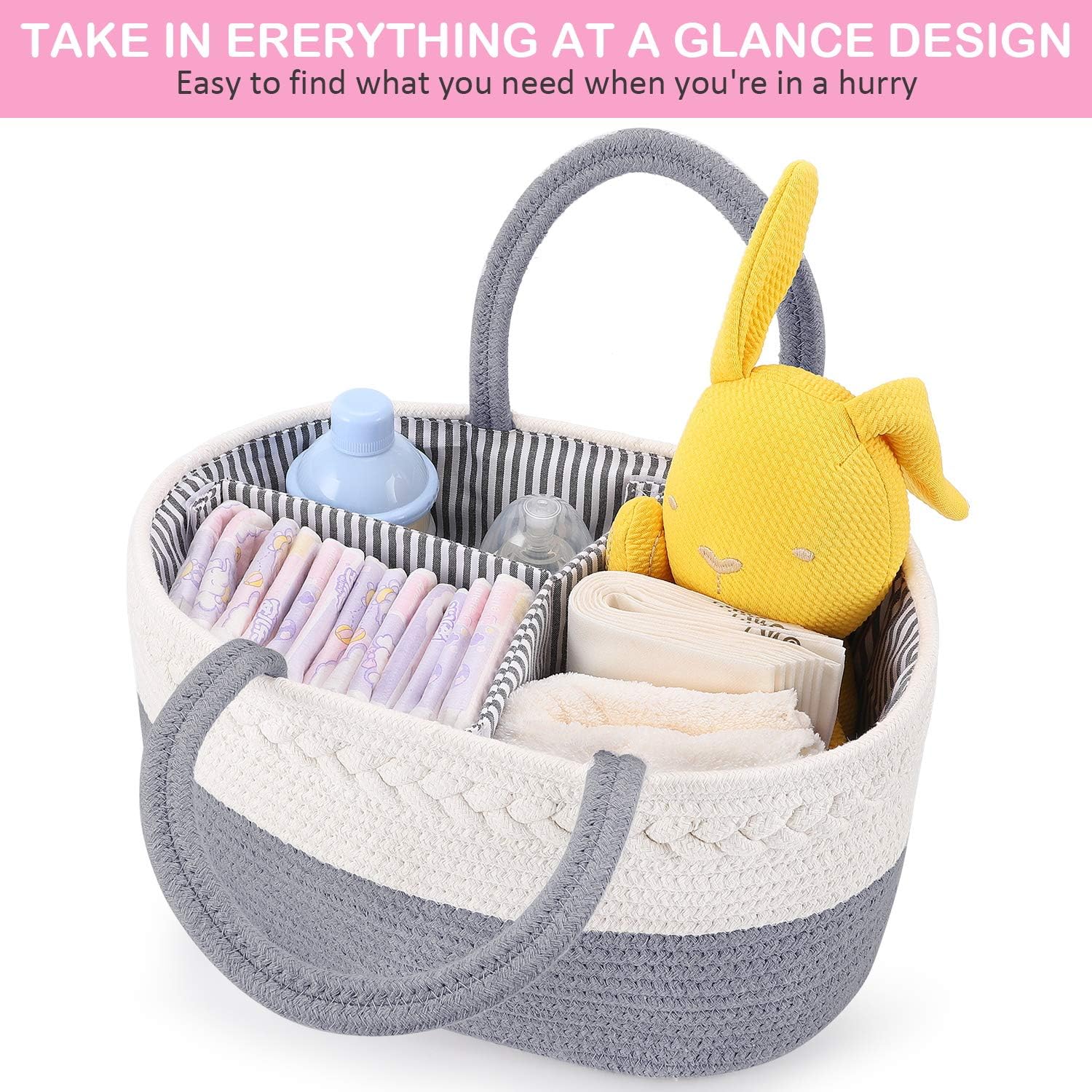 ABenkle Baby Diaper Caddy, Nursery Storage Bin and Car Organizer for Diapers and Baby Wipes, Cotton Rope Diaper Basket Caddy