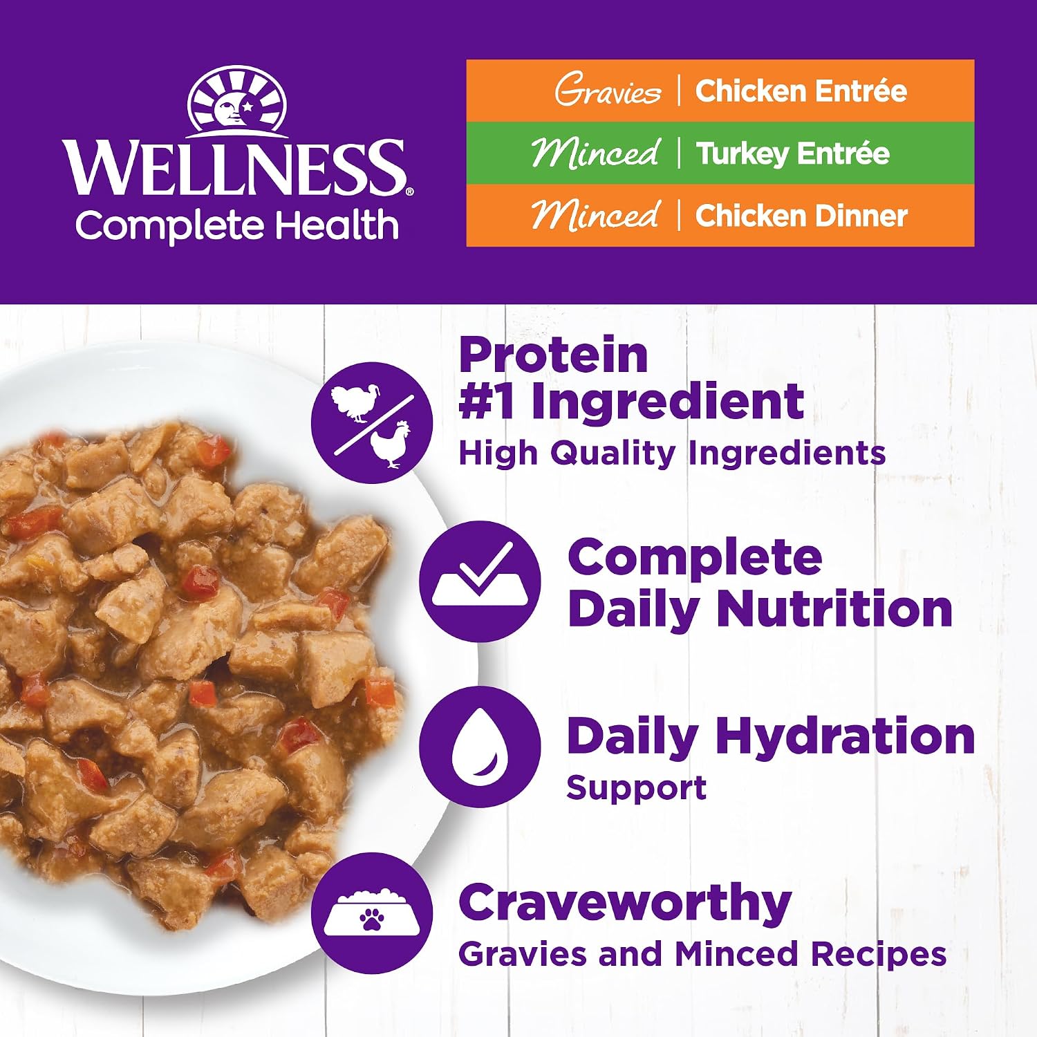 Wellness Complete Health Pate Variety Pack Adult Canned Wet Cat Food, Natural, Protein Rich, Grain Free, Chicken and Turkey Favorites, 3 oz