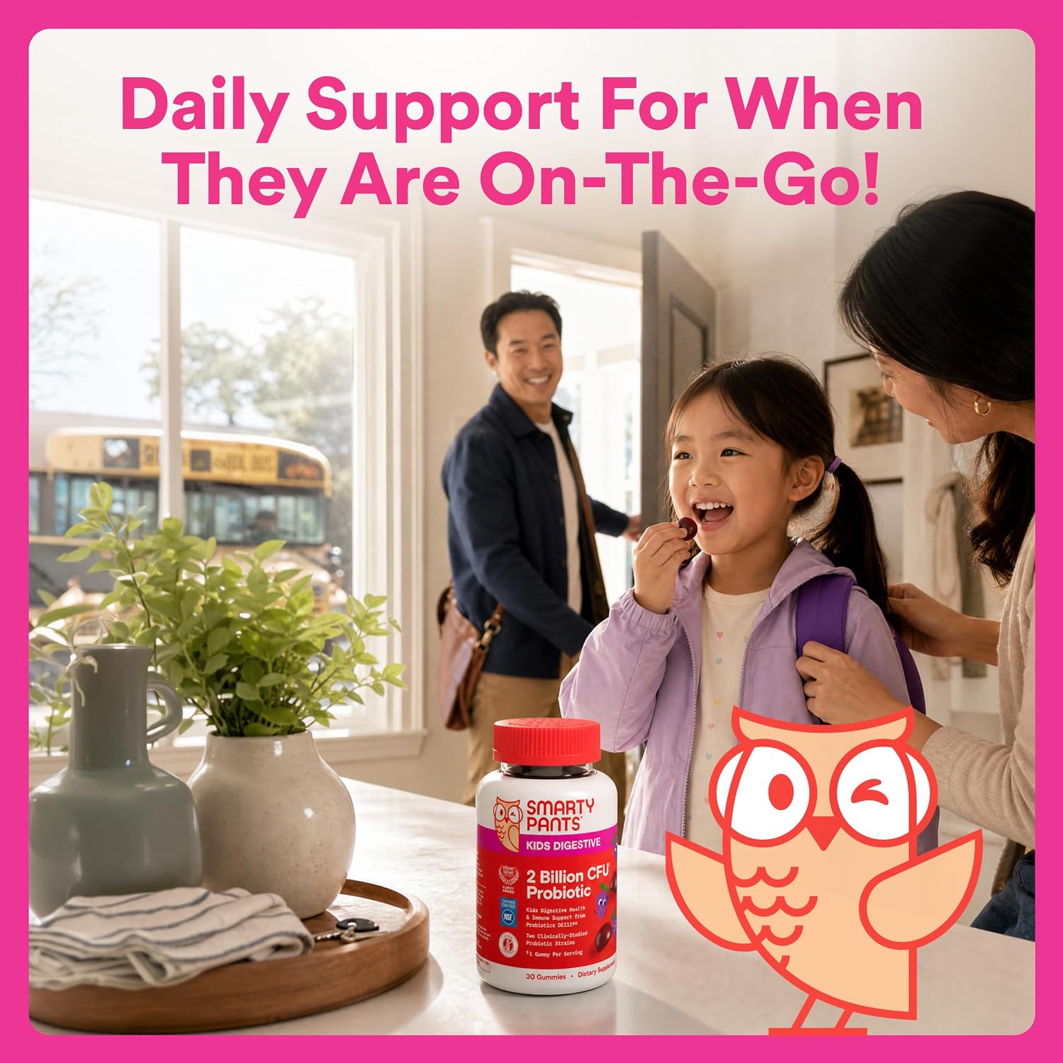 SmartyPants Kids Probiotic & Prebiotic Gummies for Digestive Health: Gut Health Supplement, Clinically Studied Prebiotic for Immune Support, Strawberry, 60 Count (30 Day Supply)