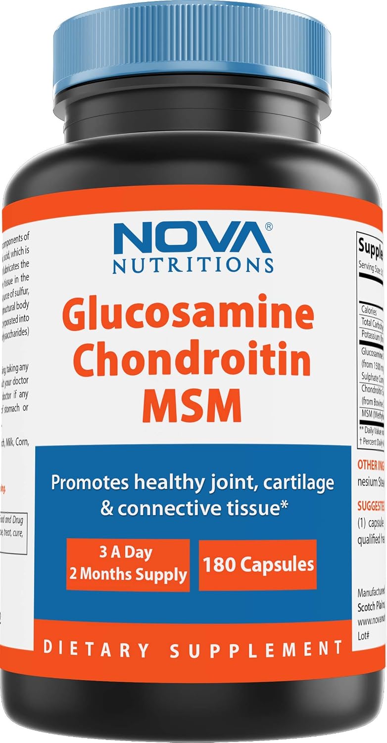 Nova Nutritions Triple Strength Glucosamine Chondroitin MSM 2600mg/Serving Capsules, Supports Healthy Joint
