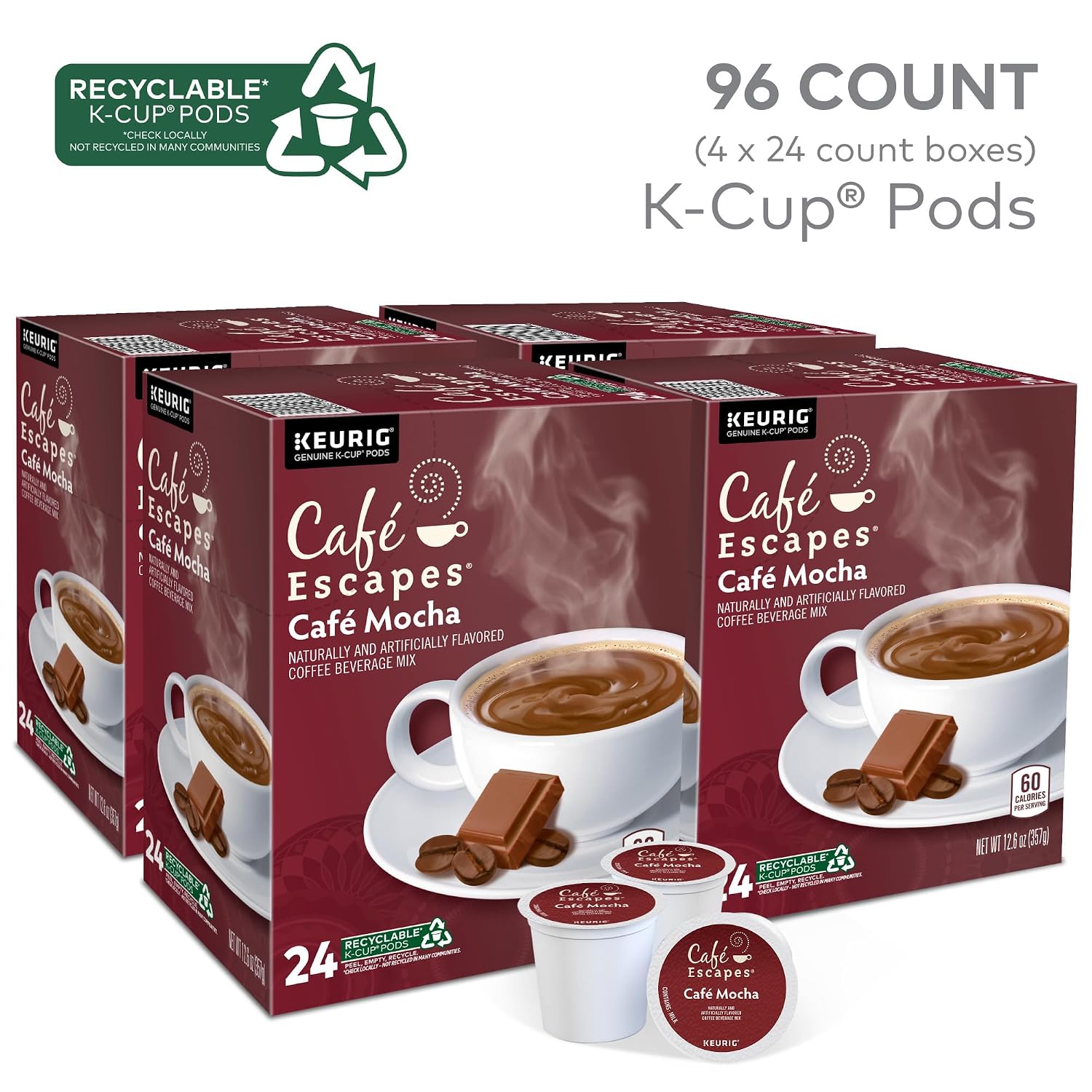 Cafe Escapes Milk Chocolate Hot Cocoa Keurig Single-Serve K-Cup Pods, 96 Count