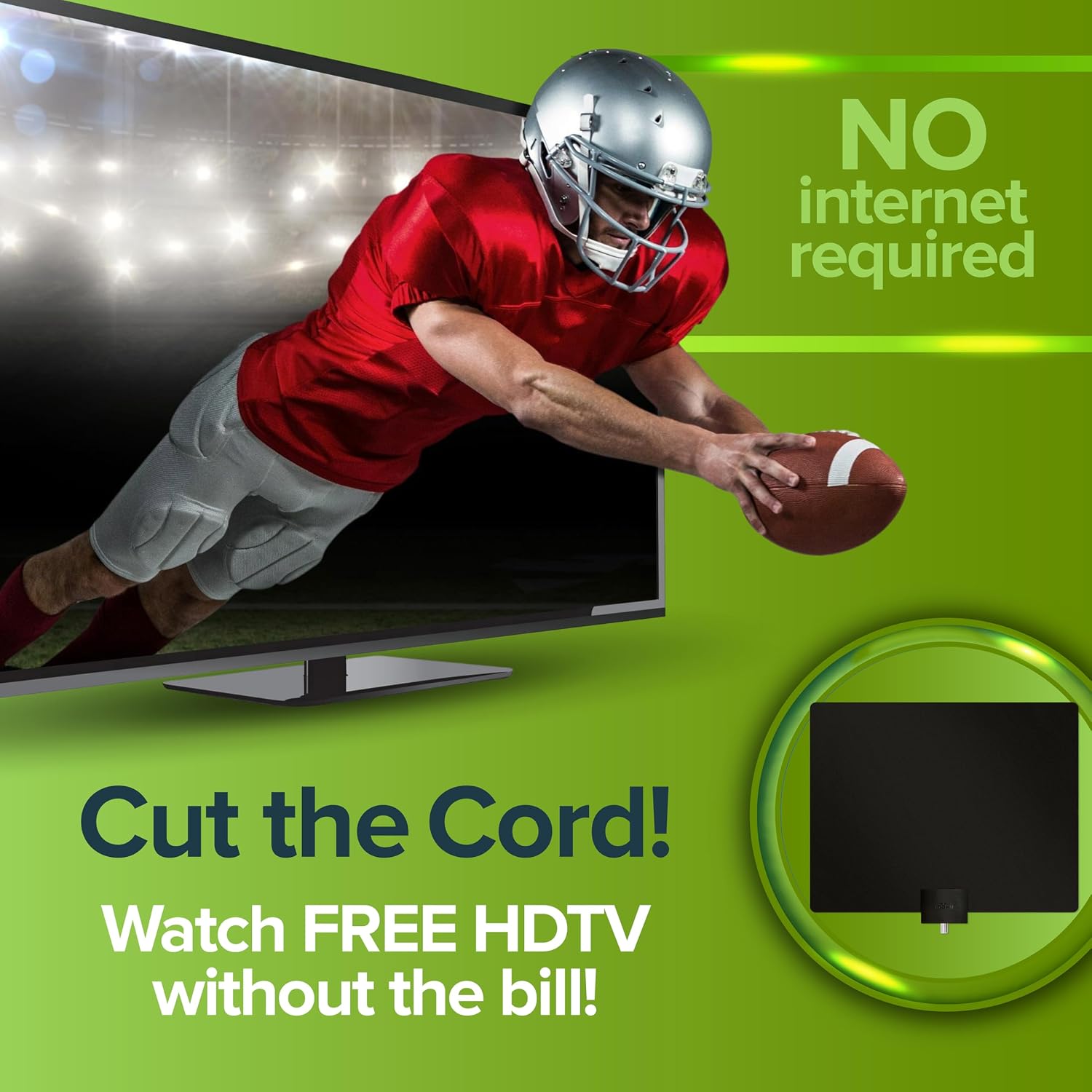 Mohu Leaf Plus Paper-Thin Indoor TV Antenna, Amplified, UHF VHF, 60-Mile Range, Multi-Directional, 4K 8K UHD, NEXTGEN TV - w/ 12 ft. Cable