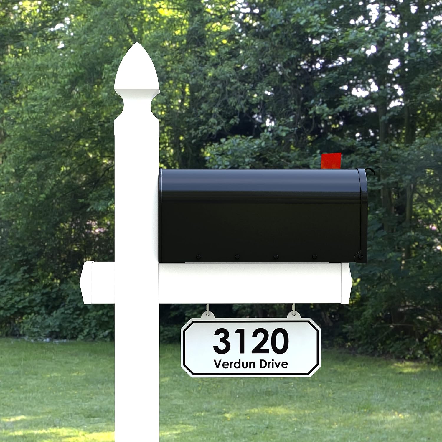 4Ever Products Loudon White Vinyl Mailbox Post System & Black Mailbox | Complete curbside combo kit features a durable metal mailbox and a custom