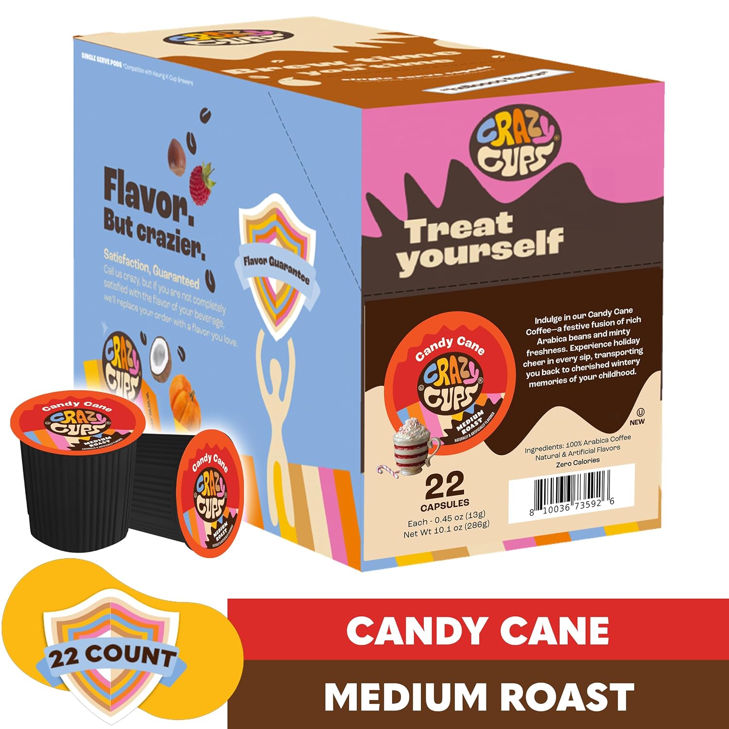 Crazy Cups Flavored Coffee for Keurig K-Cup Machines, Peppermint Chocolate Mocha, Hot or Iced Drinks, 22 Single Serve, Recyclable Pods