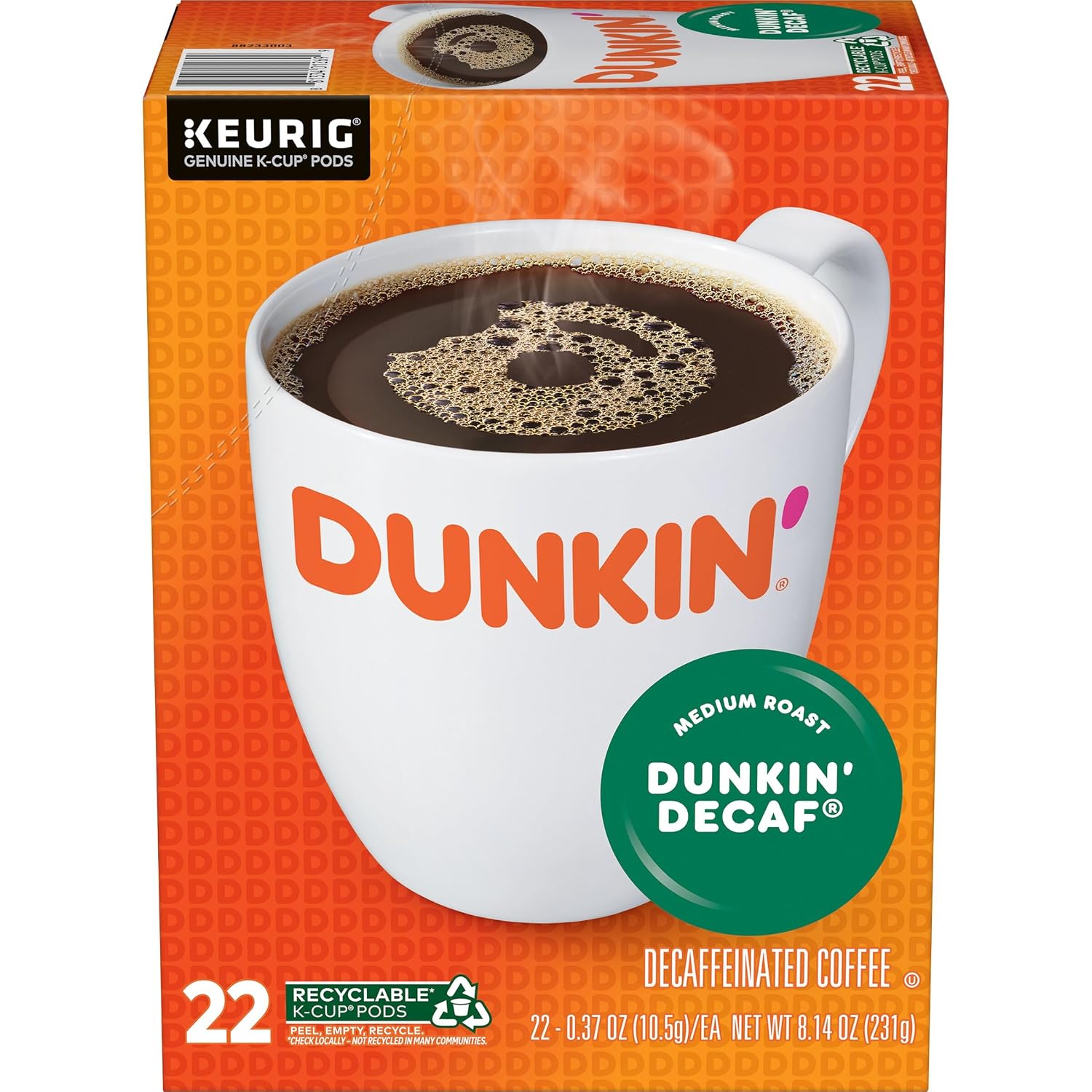Dunkin’ Decaf Medium Roast Coffee, Keurig K-Cup Pods, 60 Count