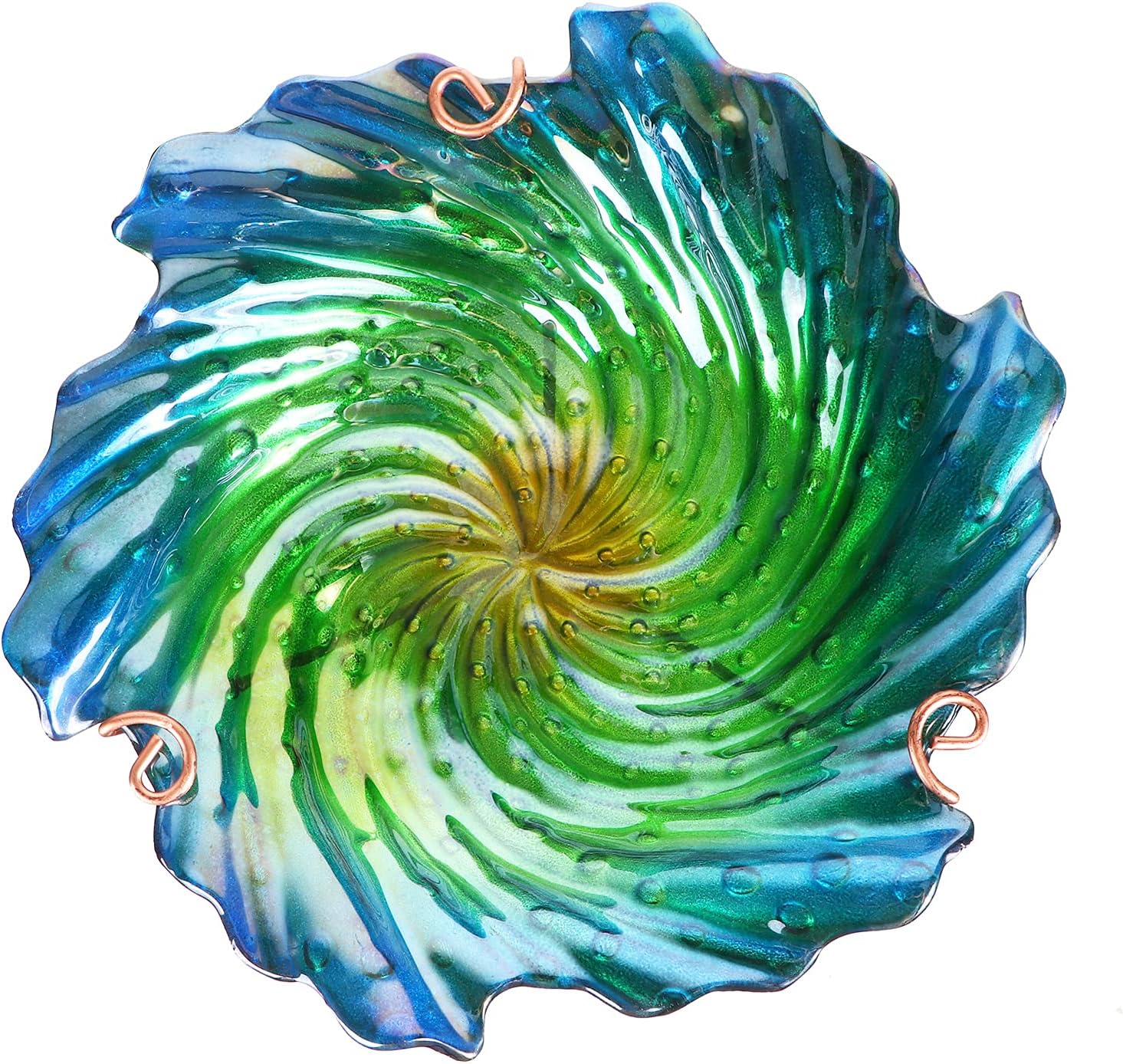 26" Glass Bird Bath, Outdoor Birdbath Bird Feeder Green Flower Metal Stake