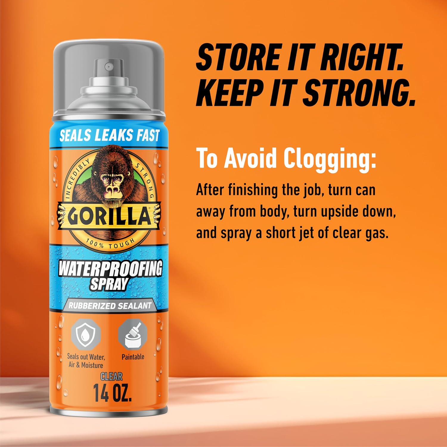 Gorilla Waterproofing Spray, Black, 16 oz, Flexible Rubberized Sealant