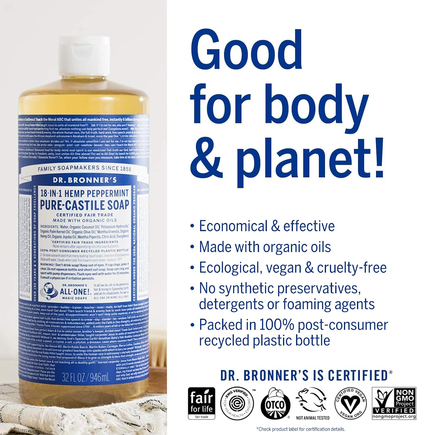 Dr. Bronner's Dr. Bronner Hemp Peppermint Pure Castile Oil Made with Organic Oils Certified - 25 Oz, 1count