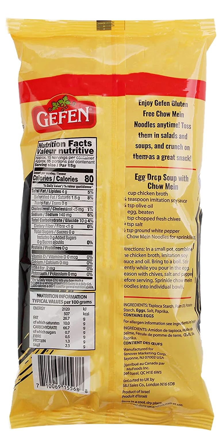 Gefen Gluten Free Wide Chow Mein Noodles, 8 Ounce (3 Pack) Ready To Eat, Airy, Crisp & Delicious, Tastes Like the Real Thing! All Natural, Grain Free