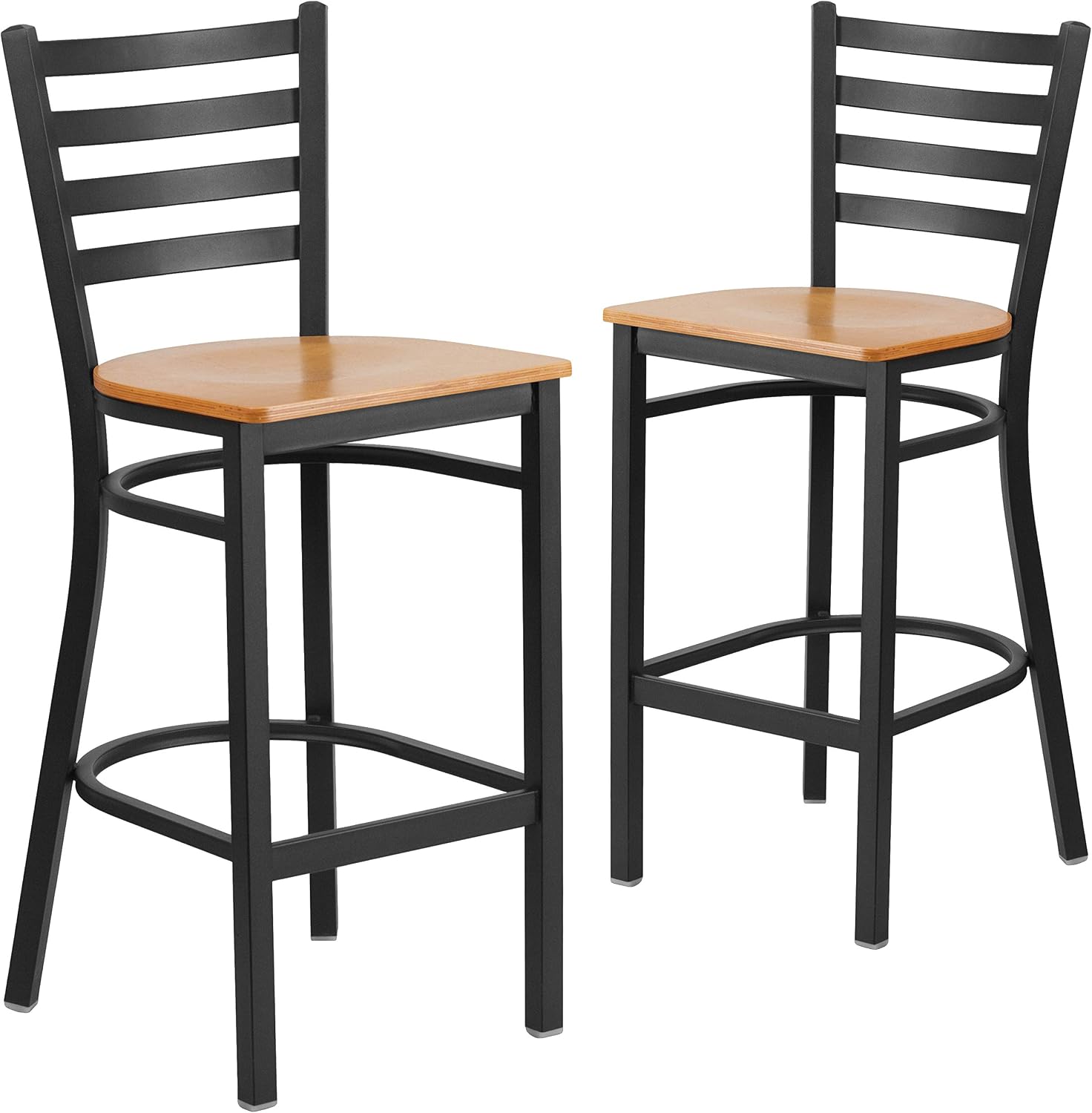 Flash Furniture Hercules Series Ladder Back Metal Restaurant Barstool, Modern Upholstered Armless Bar Height Chair for Restaurants and Kitchens, Black | Vinyl Upholstery, Durable Construction, Commercial Use