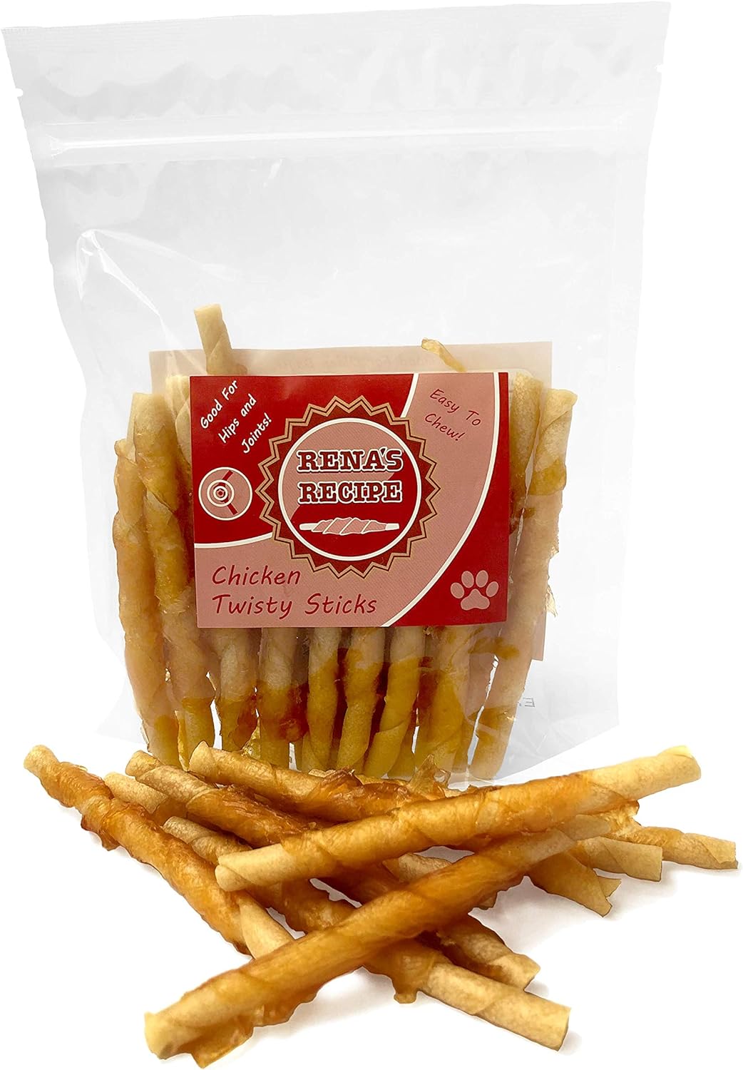 Rena's Recipe Chicken Twisty Sticks Chicken Wrapped Dog Treats, 8 oz | Rawhide-Free Chicken Wrapped Soft Chews with Glucosamine for Joint Support