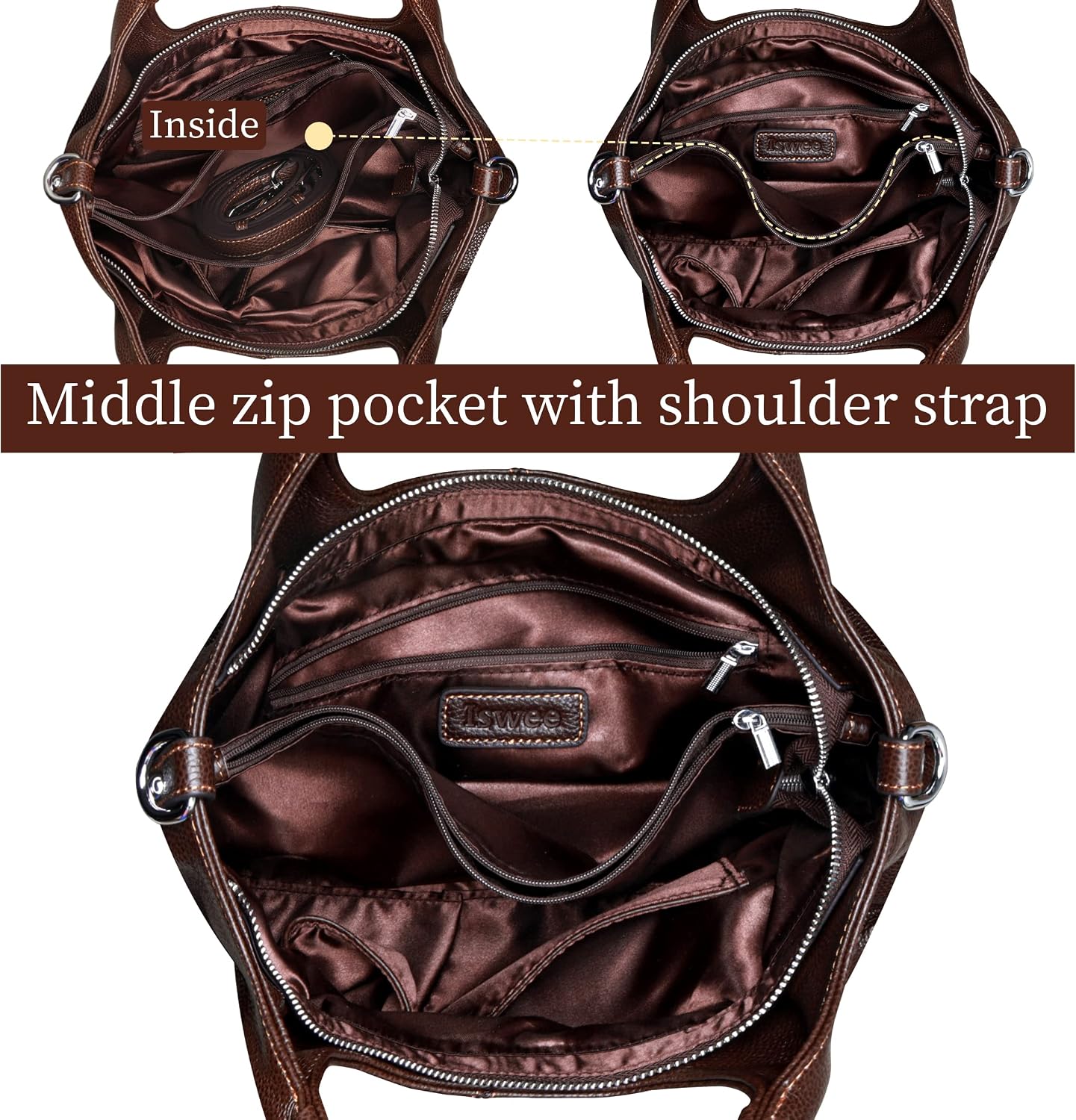 Iswee Leather Satchel Women Purse and Handbag Crossbody Shoulder Bag Hobo | Genuine Cowhide Leather Tote Top Handle Bag Soft & Durable Medium Size Bags with Detachable Multiple Pocketbooks Trendy