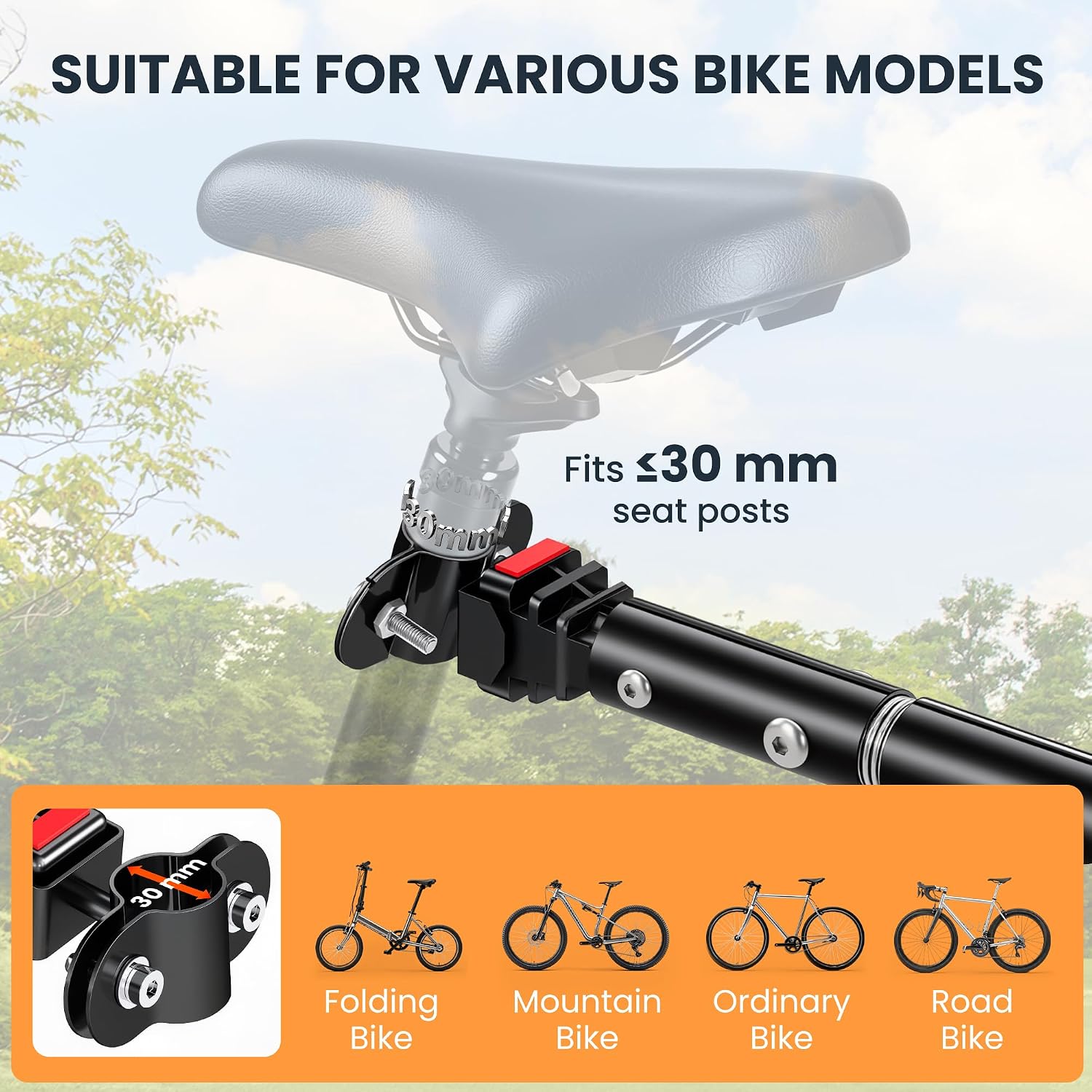 Aosom Bike Cargo Trailer Heavy-Duty with Universal Hitch 16" Wheels Black | Bicycle Trailer, Bike Wagon Cart, Foldable Compact Storage