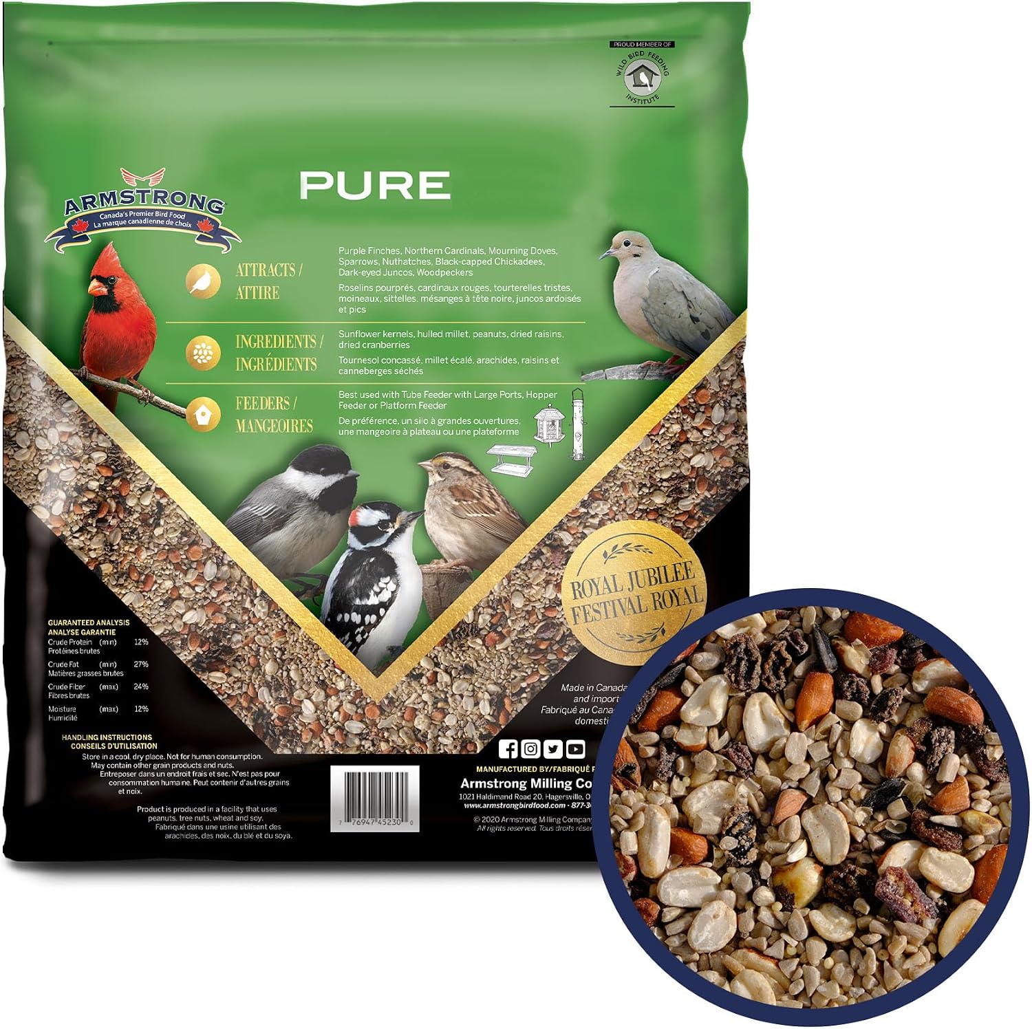 Armstrong Wild Bird Food Royal Jubilee Pure Bird Seed Blend, 20 Pounds - No-Mess, No-Sprouting Formula for Clean & Easy Feeding