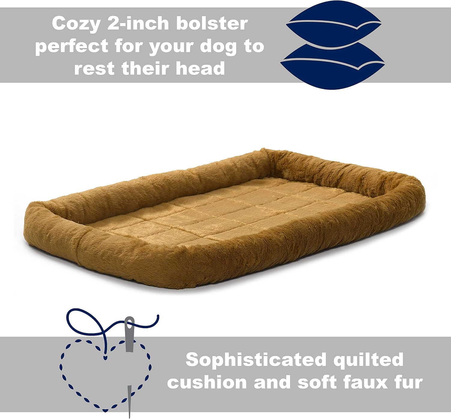 MidWest Homes for Pets QuietTime XXS Dog Bed – Cinnamon Faux Fur Bolster, Ultra-Soft and Machine Washable, Fits 18-Inch Crates and Carriers, for Small Dogs and Cats