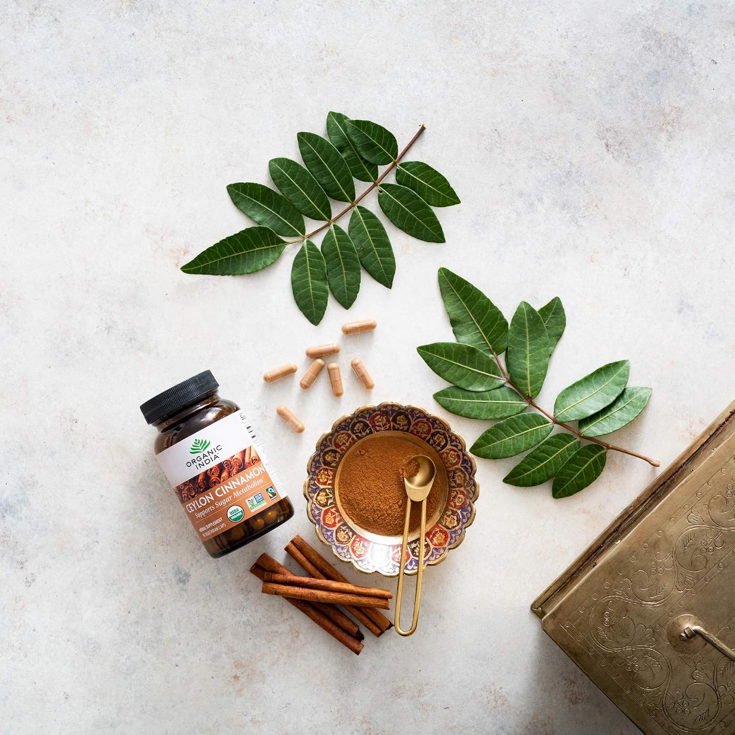 ORGANIC INDIA Ceylon Cinnamon Supplement - Organic Ceylon Cinnamon Capsules, Cinnamon Pills Herbal Supplement, Support Digestion, Source of Antioxidants, USDA Organic, Vegan, Gluten-Free - 90 Capsules